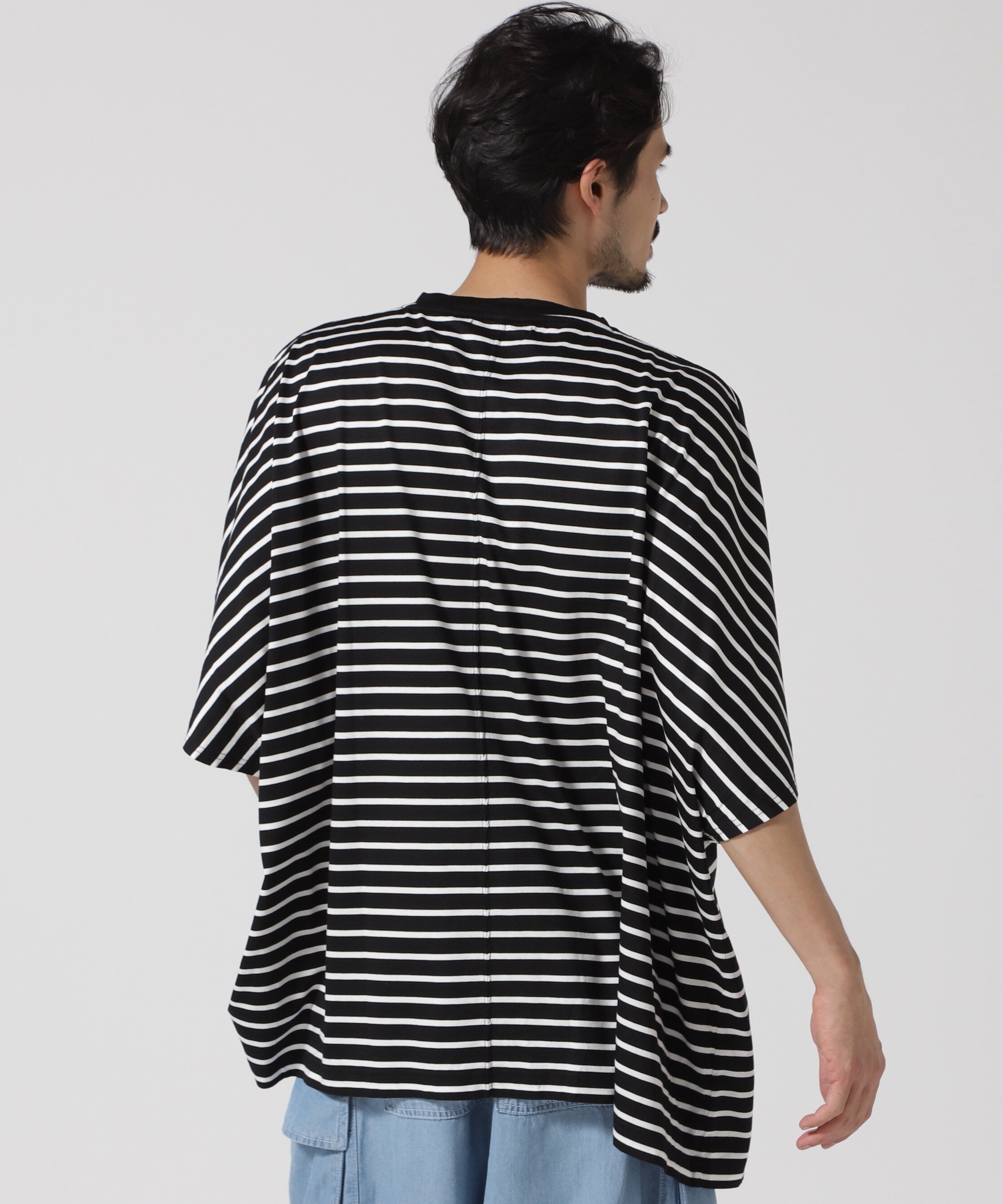 MINEDENIM(マインデニム)Square Big Border T-SH ビーセカンド トップス カットソー・Tシャツ ブラック ホワイト