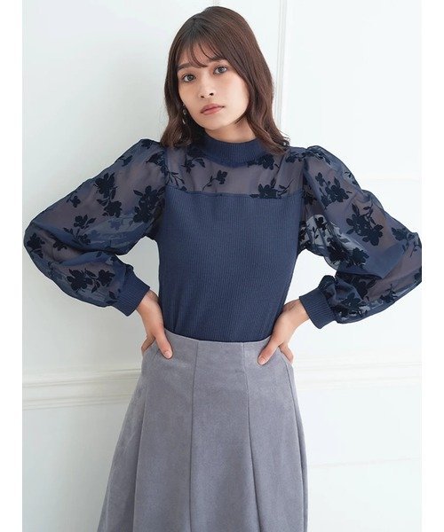 Ludic Park フロッキー花柄プルオーバー ルディックパーク トップス カットソー・Tシャツ ネイビー ブラック