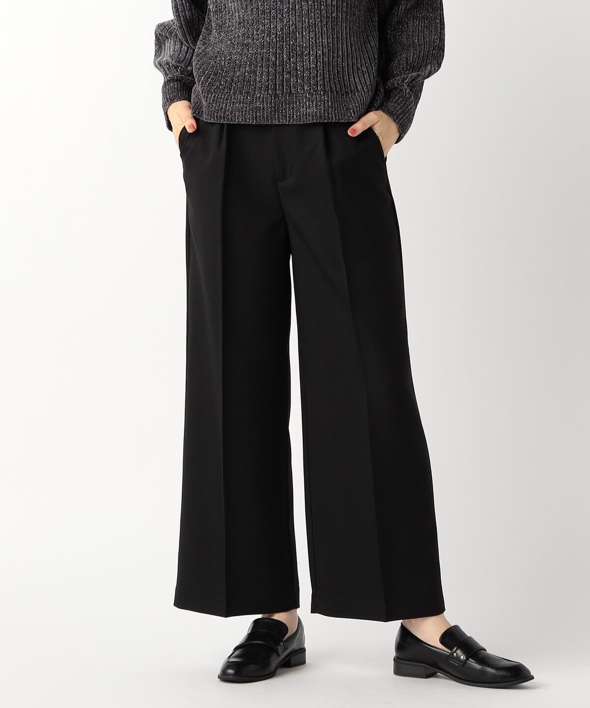 【SALE／50%OFF】COMME CA MODELS シャンブレー センタープレス ワイドパンツ コムサイズム パンツ その他のパンツ ブラック グレー