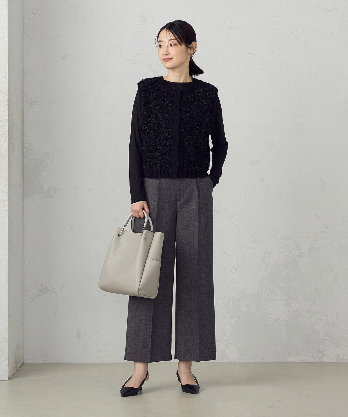 【SALE／50%OFF】COMME CA MODELS シャンブレー センタープレス ワイドパンツ コムサイズム パンツ その他のパンツ ブラック グレー