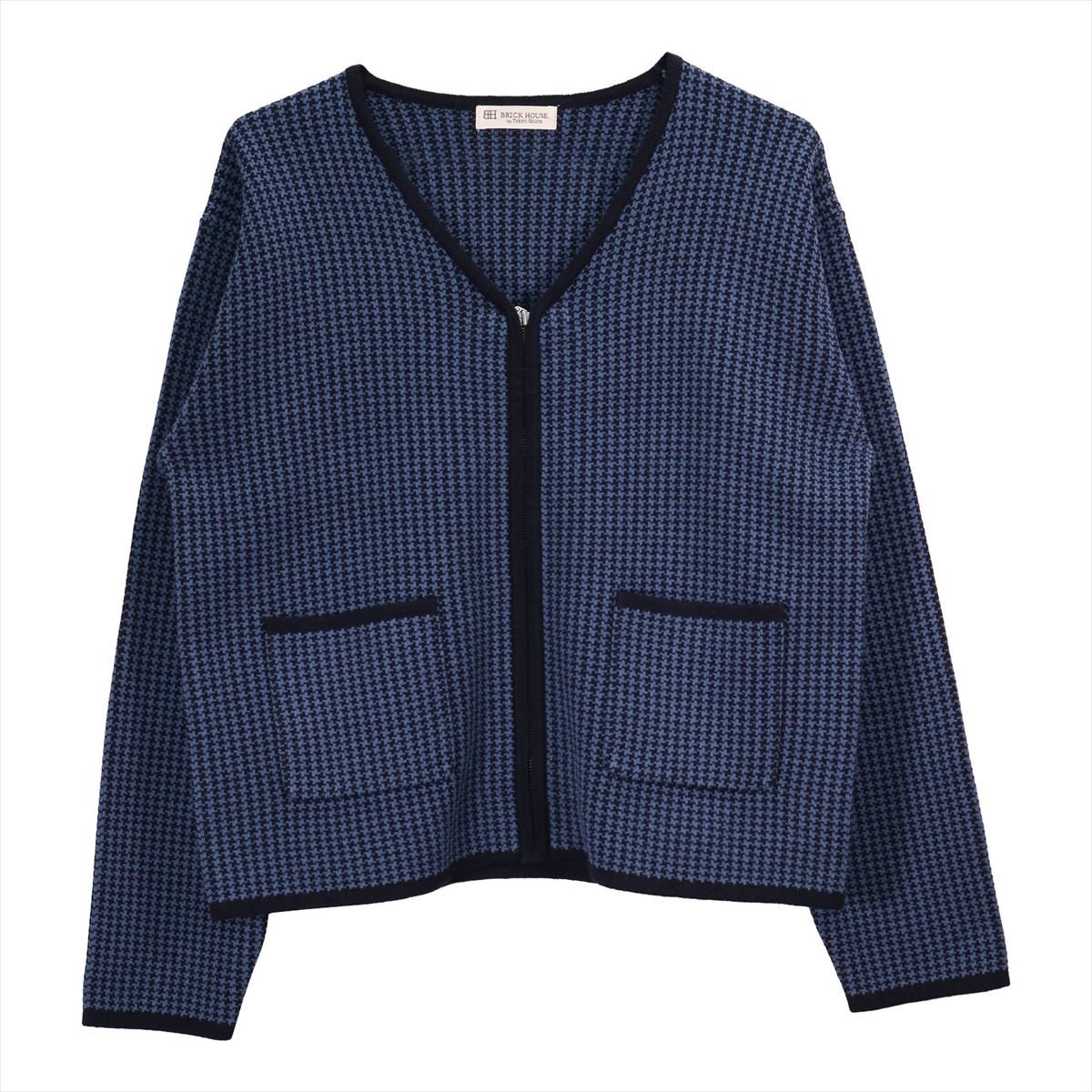【SALE／47%OFF】BRICK HOUSE by Tokyo Shirts 千鳥柄ZIPブルゾン スウェットライク レディース BL13I501DE10V00-10 トーキョーシャツ ジャケット・アウター ブルゾン・ジャンパー ブルー