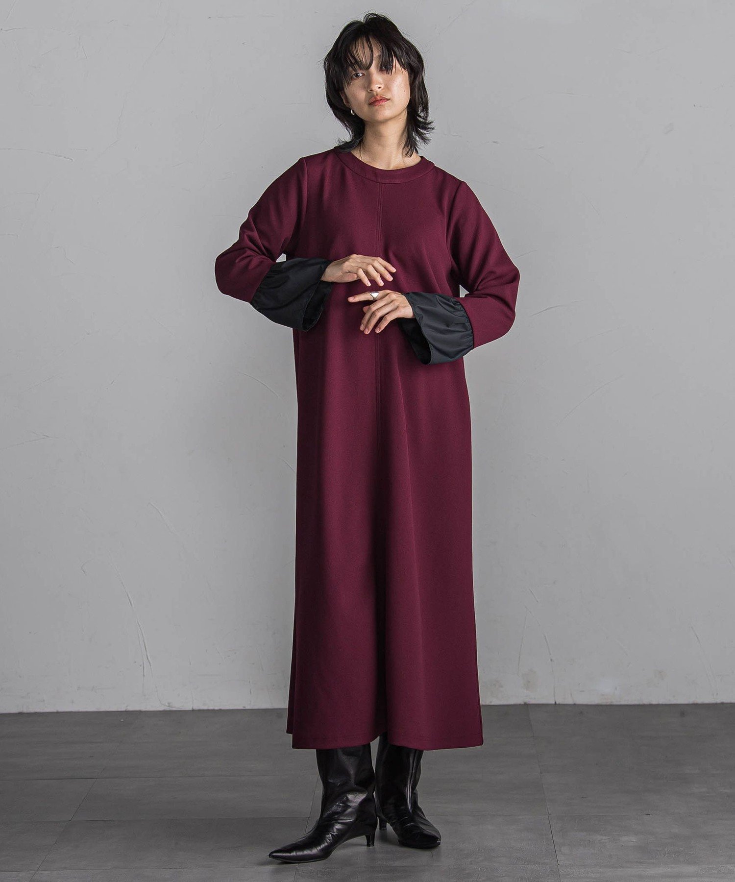 【SALE/50%OFF】MAYSON GREY 配色袖口フレアワンピース≪洗濯機で洗える≫ メイソングレイ ワンピース・ドレス ワンピース レッド ブラック【送料無料】