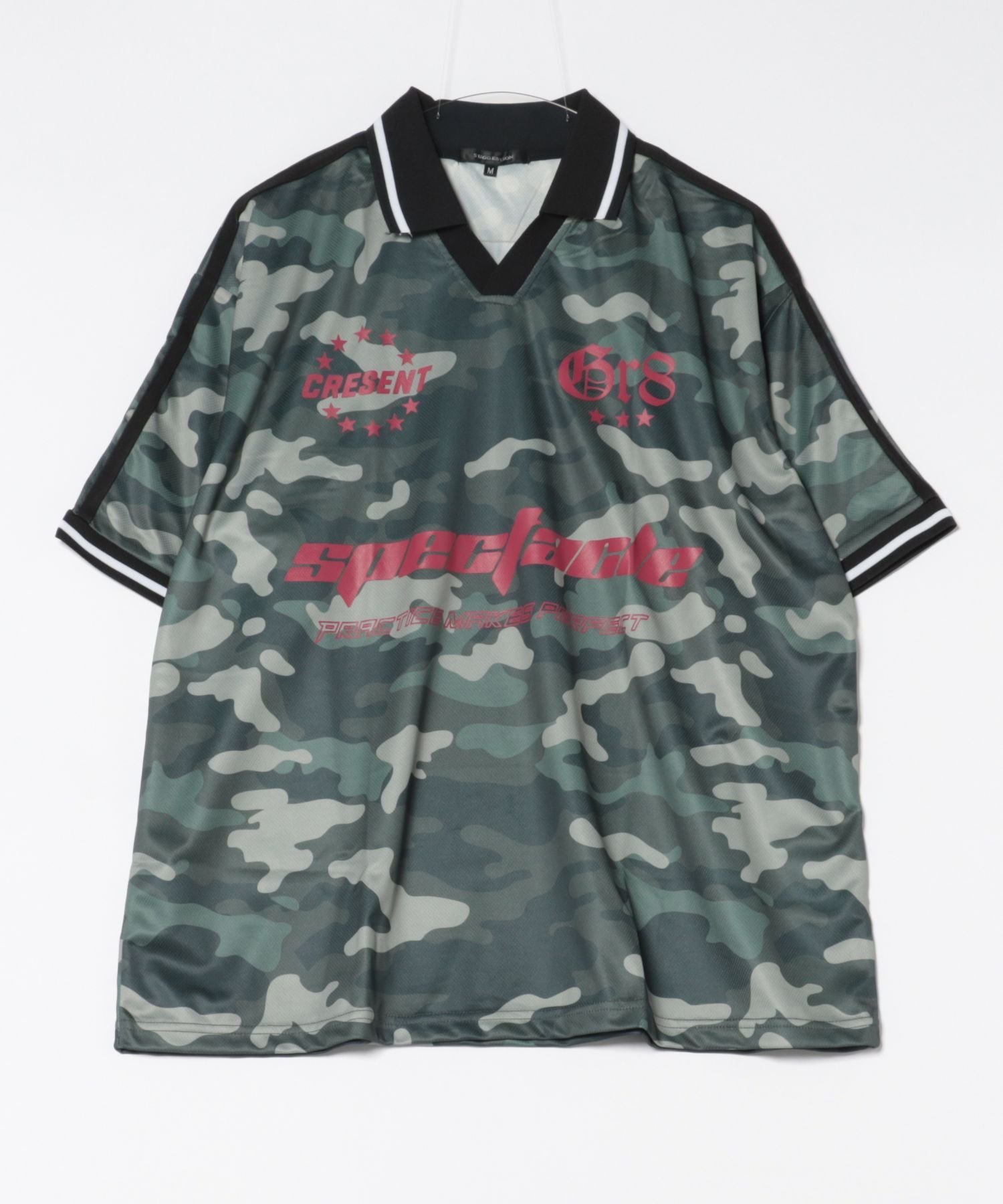 MAGASIN DE MODE CONTACT CONTACT/総柄サッカーデザインTシャツ セットアップセブン トップス カットソー・Tシャツ レッド ホワイト