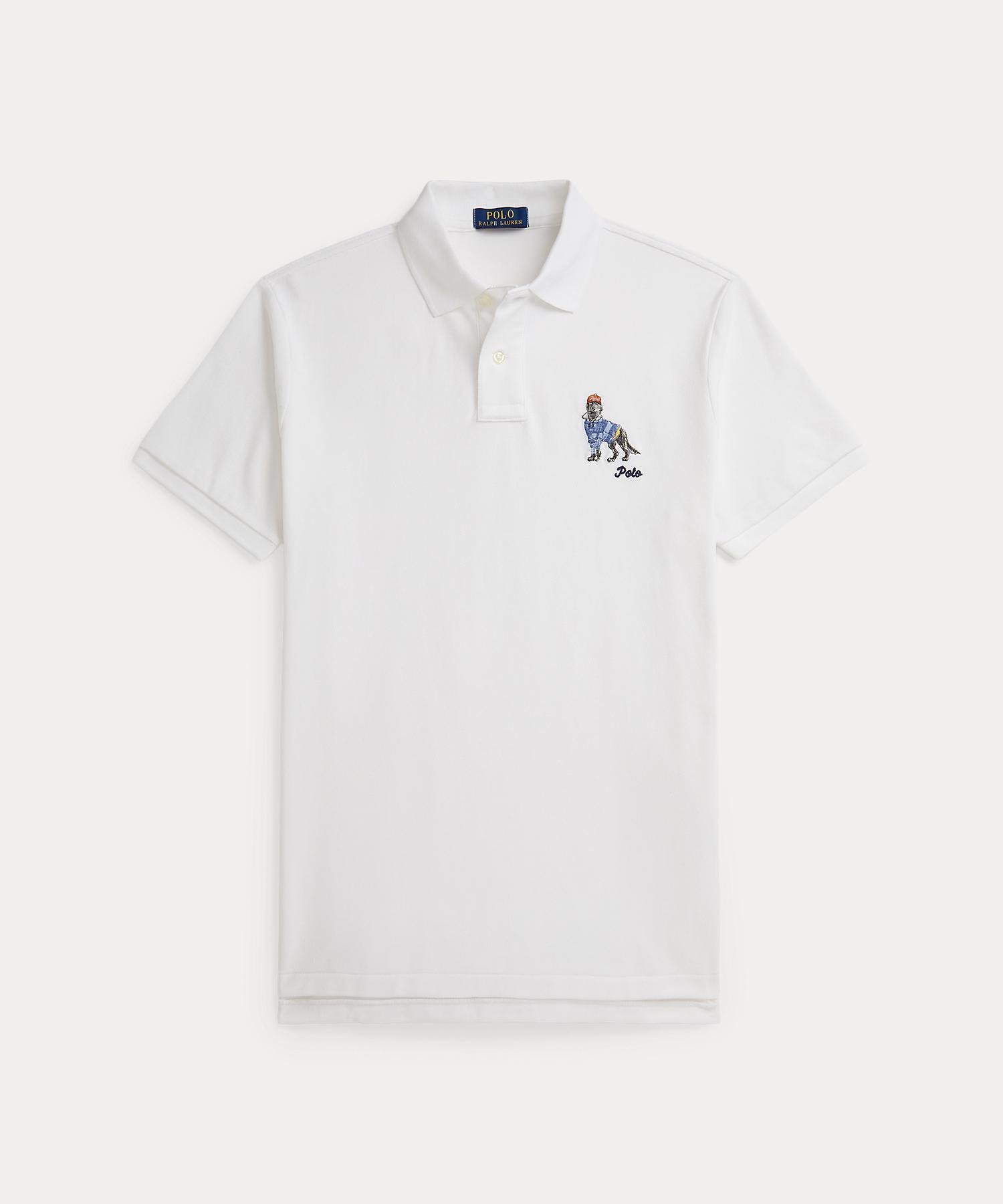 POLO RALPH LAUREN カスタム スリム フィット ドッグエンブロイダリー ポロシャツ ラルフローレン トップス ポロシャツ ホワイト【送料無料】