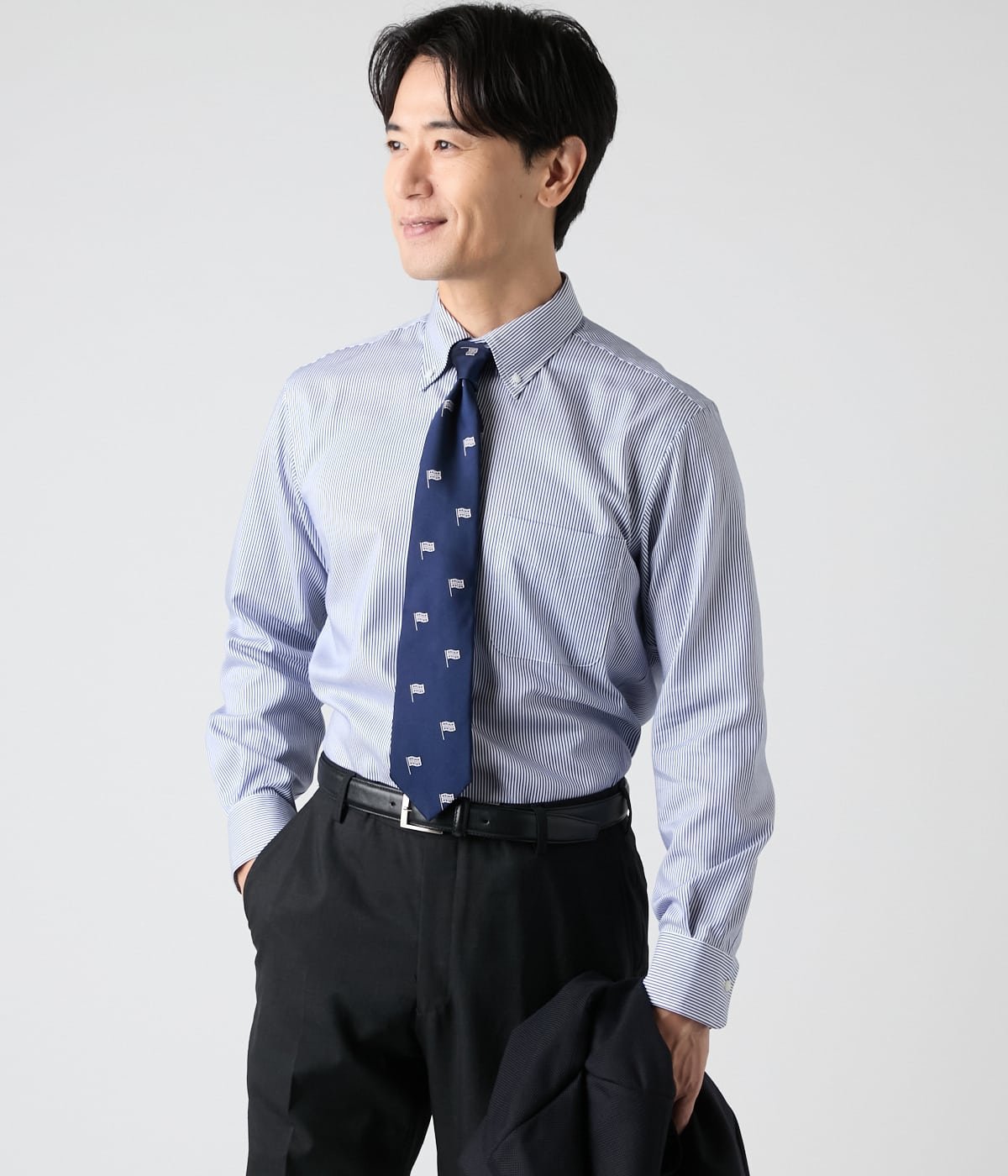 【SALE／20%OFF】NEWYORKER MEN NY CARE FREE ロンドンストライプ 長袖ボタンダウンシャツ ニューヨーカー トップス シャツ・ブラウス ネイビー パープル【送料無料】