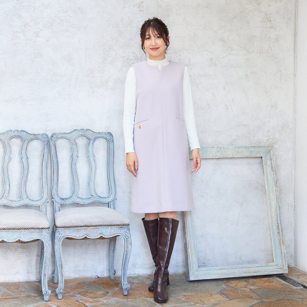 Rose Tiara 【Set】リブニット*ジャンパースカート ローズティアラ ワンピース・ドレス ワンピース グレー ネイビー【送料無料】