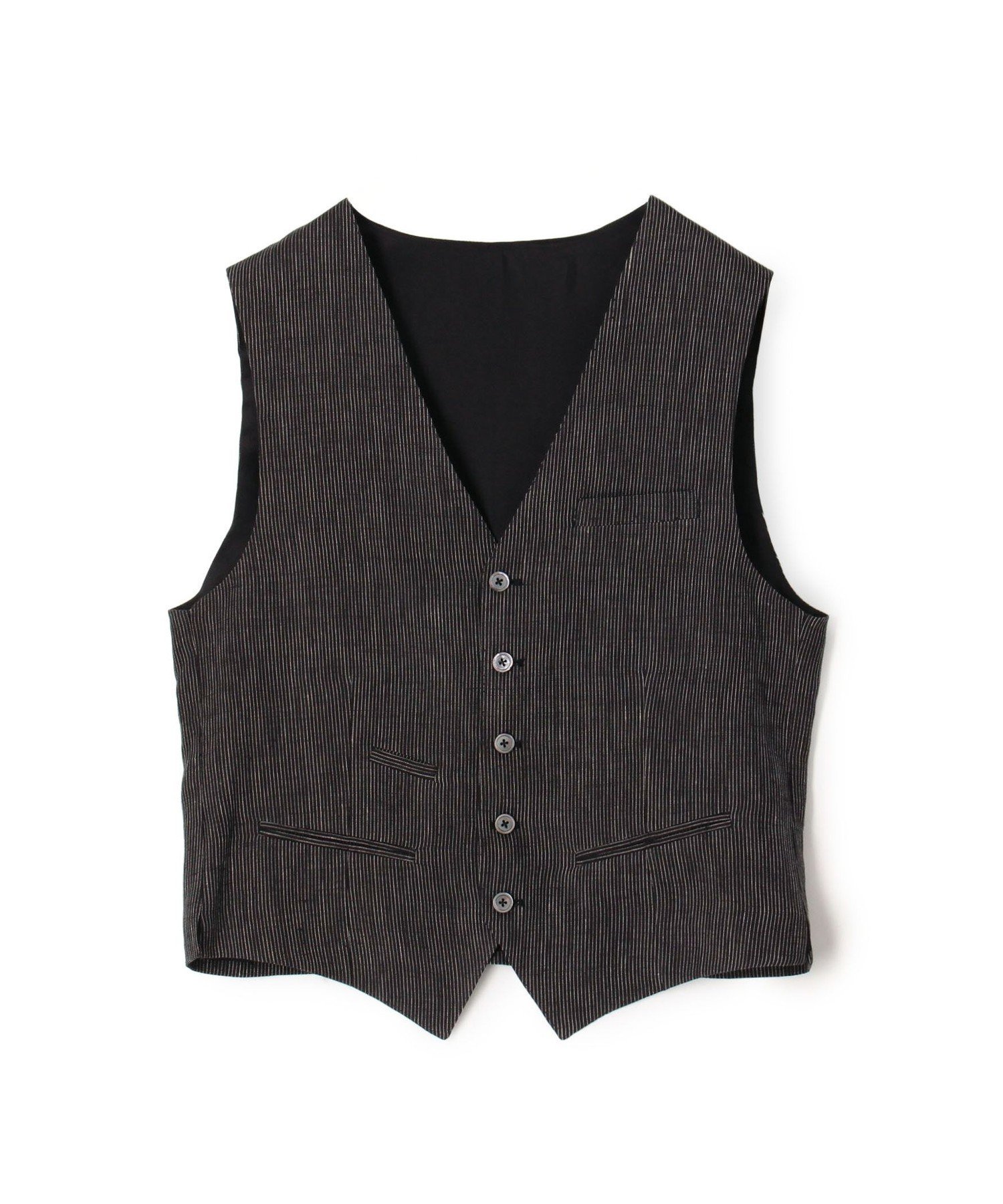 TOMORROWLAND BUYING WEAR ERRICO FORMICOLA リネンストライプ チェックベスト トゥモローランド トップス ベスト・ジレ ブラック【送料無料】