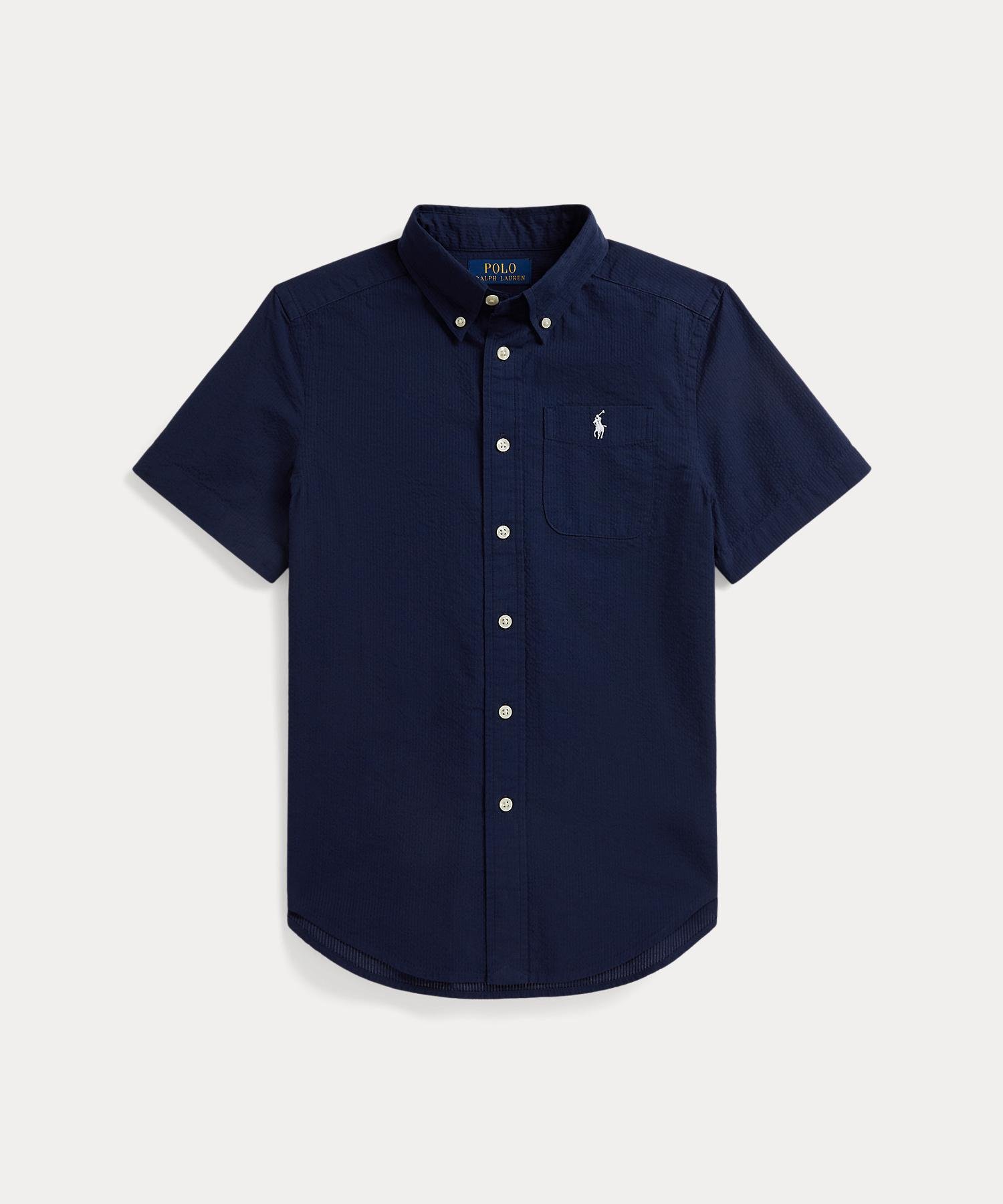 POLO RALPH LAUREN (ボーイズ 8才~20才)コットン シアサッカー ショートスリーブ シャツ ラルフローレン トップス シャツ・ブラウス ネイビー【送料無料】