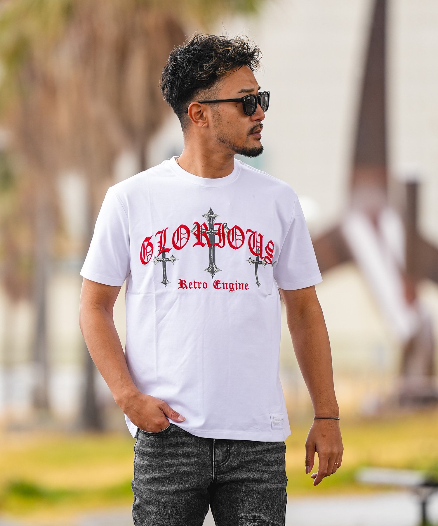 Retro Engine RTEG Cross Crest TEE アダムスジャグラー トップス カットソー・Tシャツ ホワイト ブラック【送料無料】