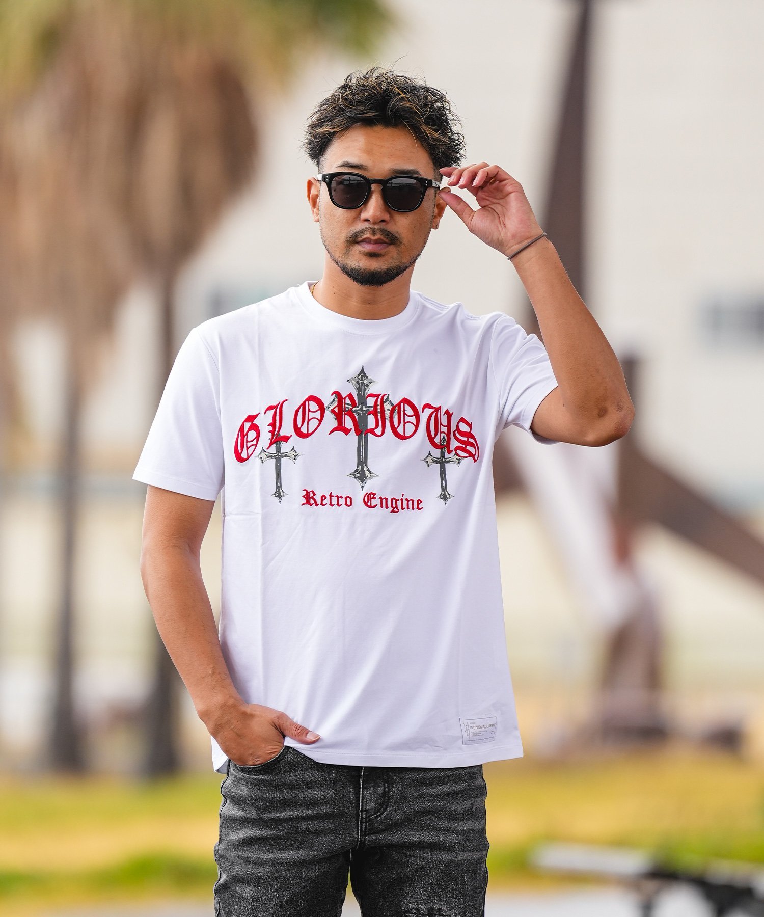 Retro Engine RTEG Cross Crest TEE アダムスジャグラー トップス カットソー・Tシャツ ホワイト ブラック【送料無料】