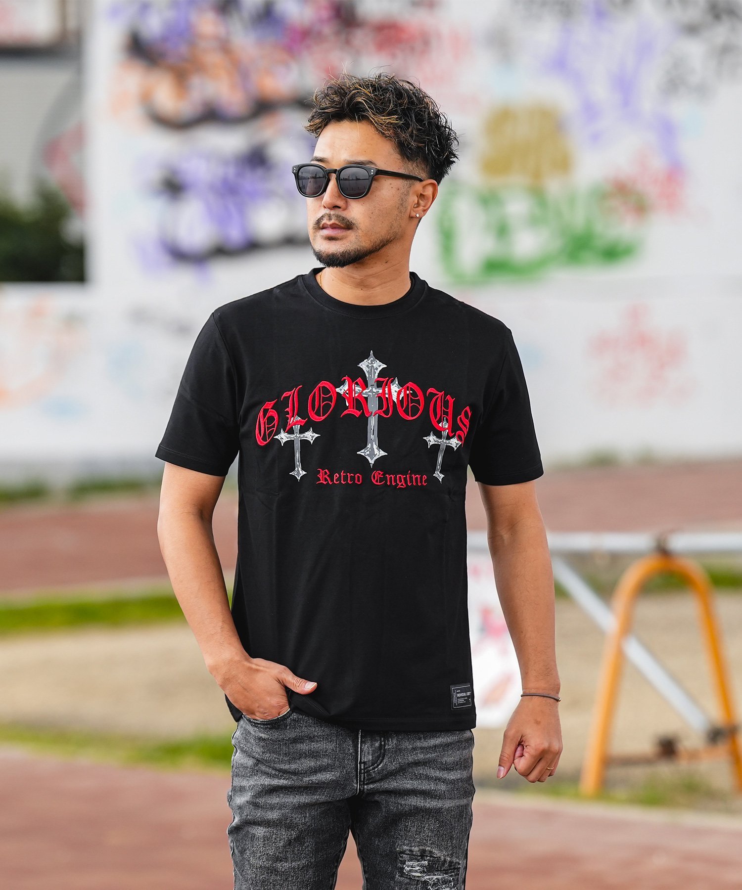Retro Engine RTEG Cross Crest TEE アダムスジャグラー トップス カットソー・Tシャツ ホワイト ブラック【送料無料】
