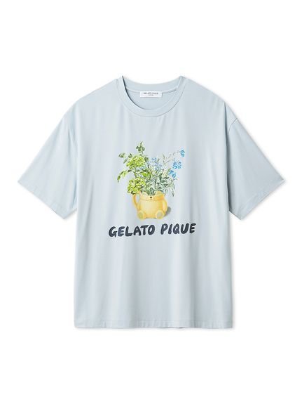 】フラワーワンポイントプリントTシャツ ジェラートピケ トップス カットソー・Tシャツ ホワイト