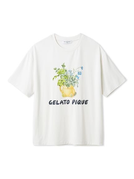 】フラワーワンポイントプリントTシャツ ジェラートピケ トップス カットソー・Tシャツ ホワイト