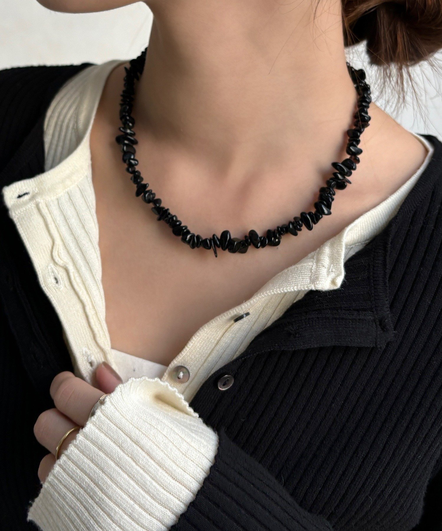 DouDou さざれネックレス ドゥドゥ アクセサリー・腕時計 ネックレス ブラック【送料無料】
