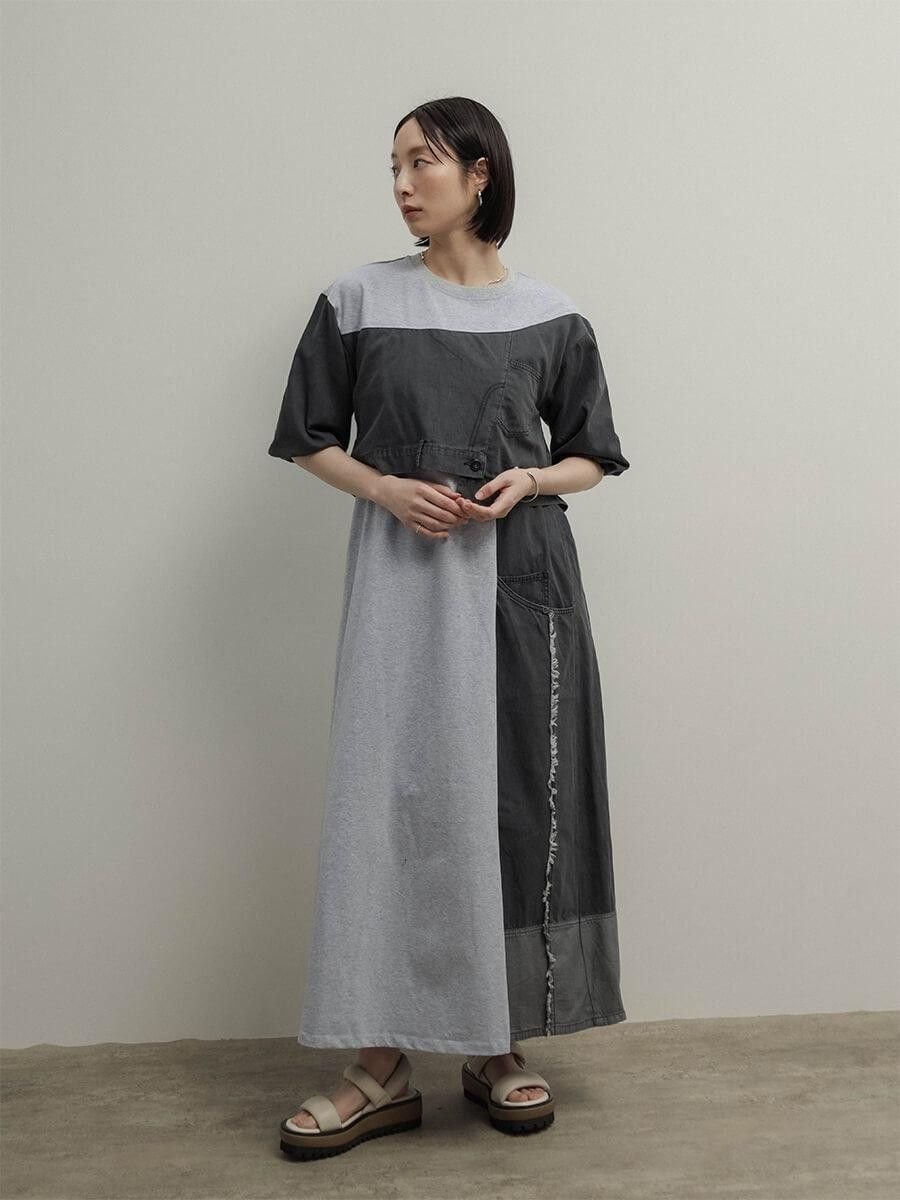 RADIATE デニムコンビバルーンスリーブワンピース ラシュッド ワンピース・ドレス その他のワンピース・ドレス ブルー ブラック