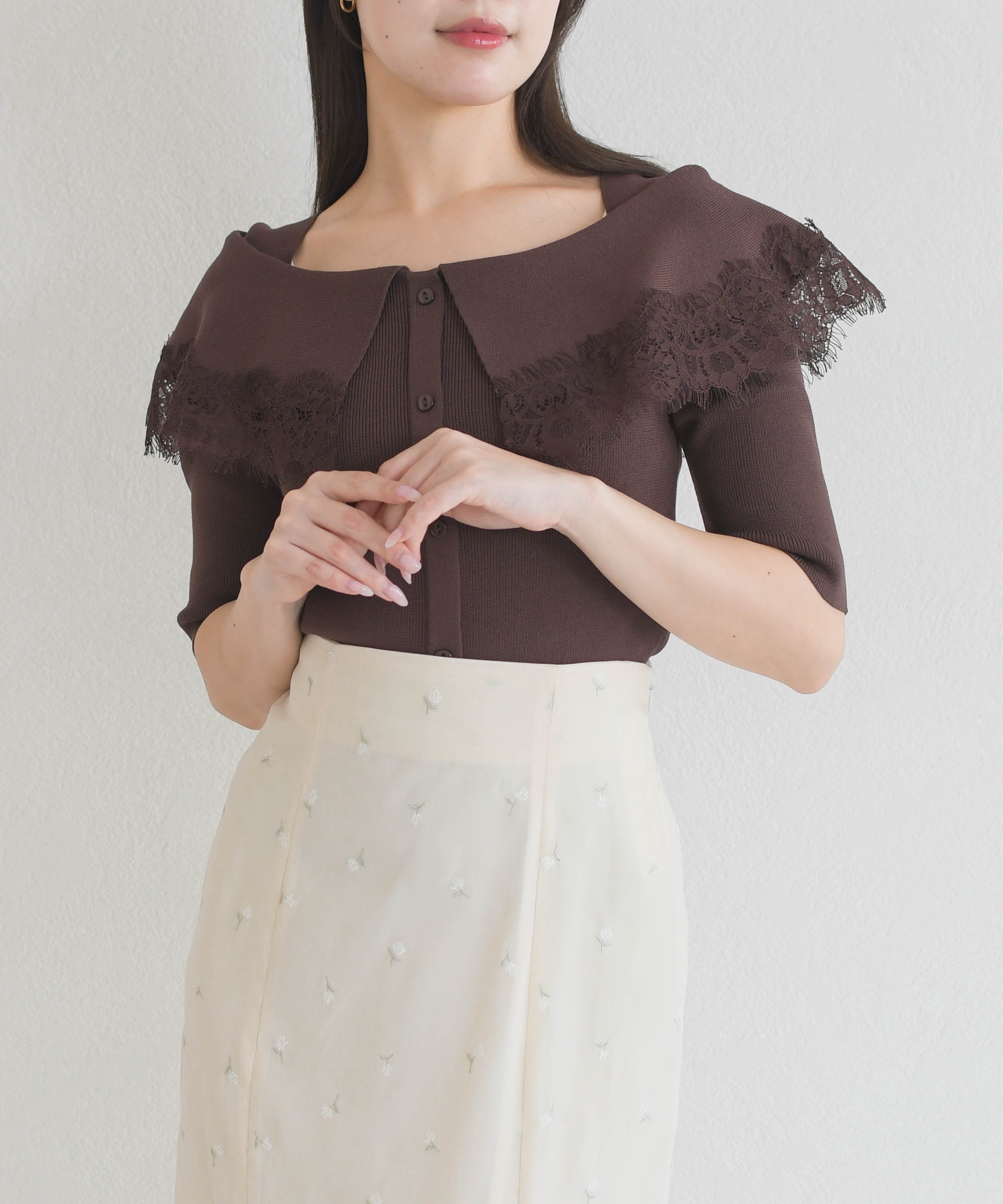 【SALE／30%OFF】31 Sons de mode 2026春夏新作 レーストリミングビッグカラーニッ...