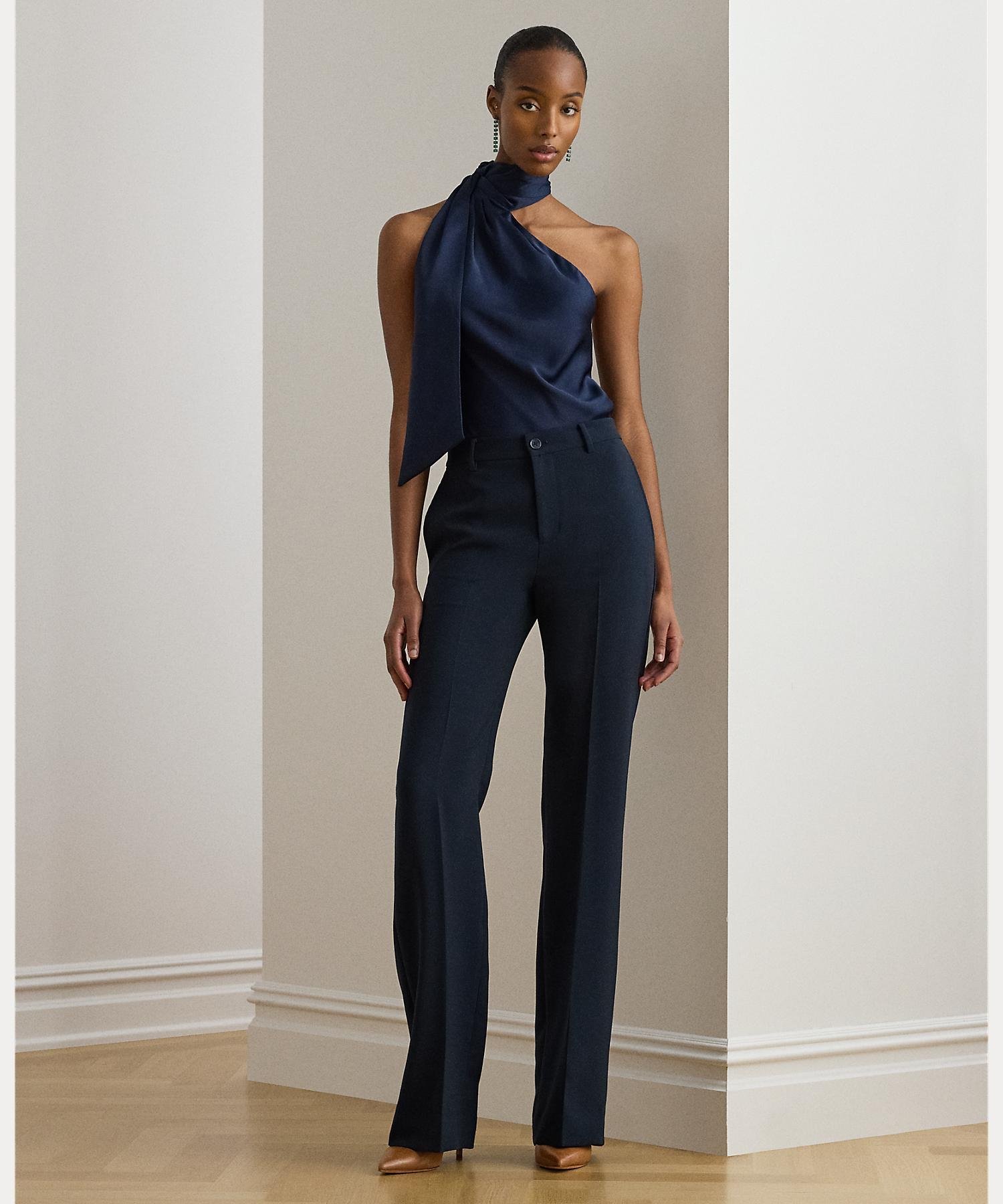 LAUREN RALPH LAUREN ストレッチ クレープ ストレート パンツ ラルフローレン パンツ その他のパンツ ネイビー【送料無料】
