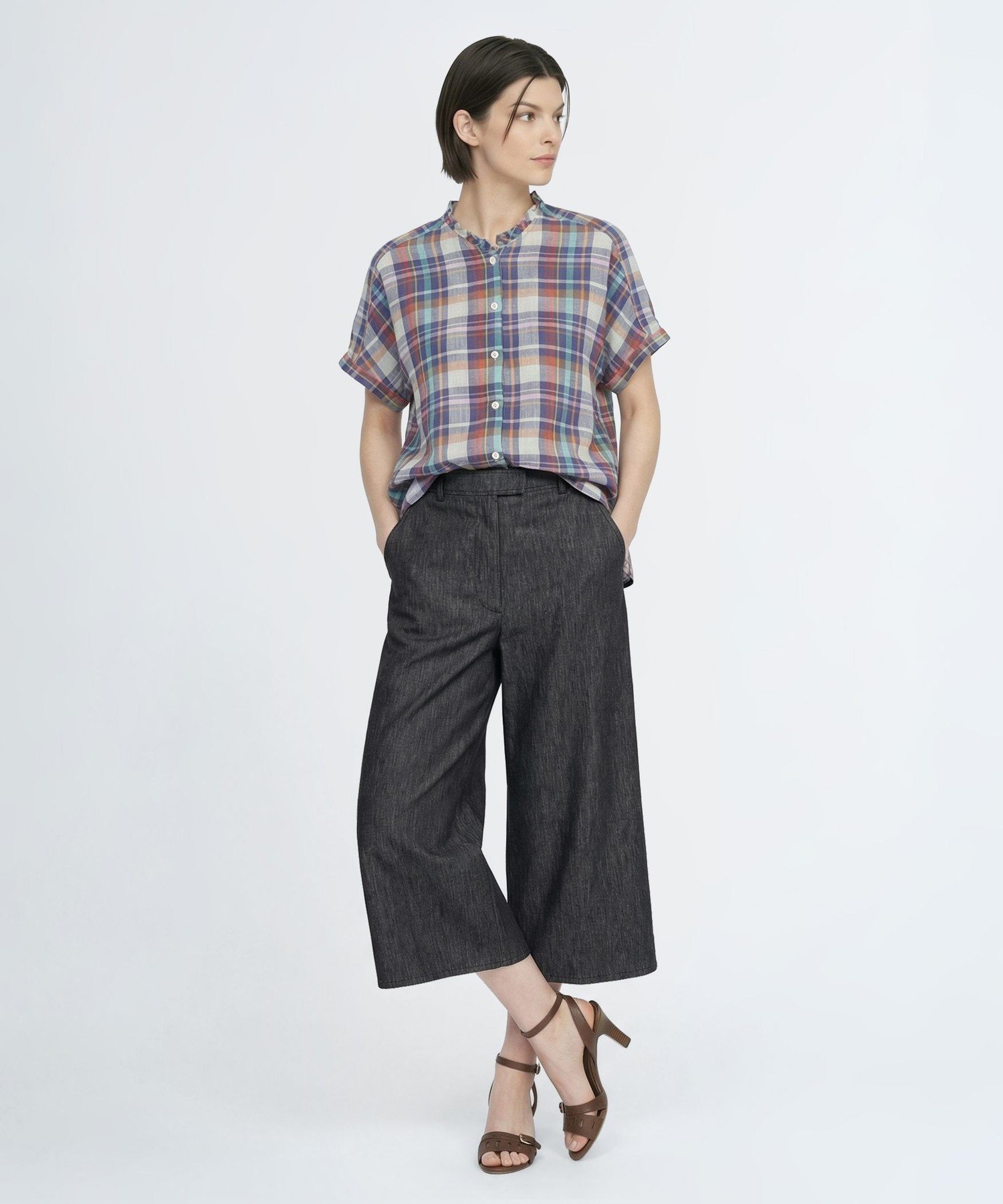 SCAPA リノマドラスフリルカラーブラウス スキャパ トップス シャツ・ブラウス ネイビー