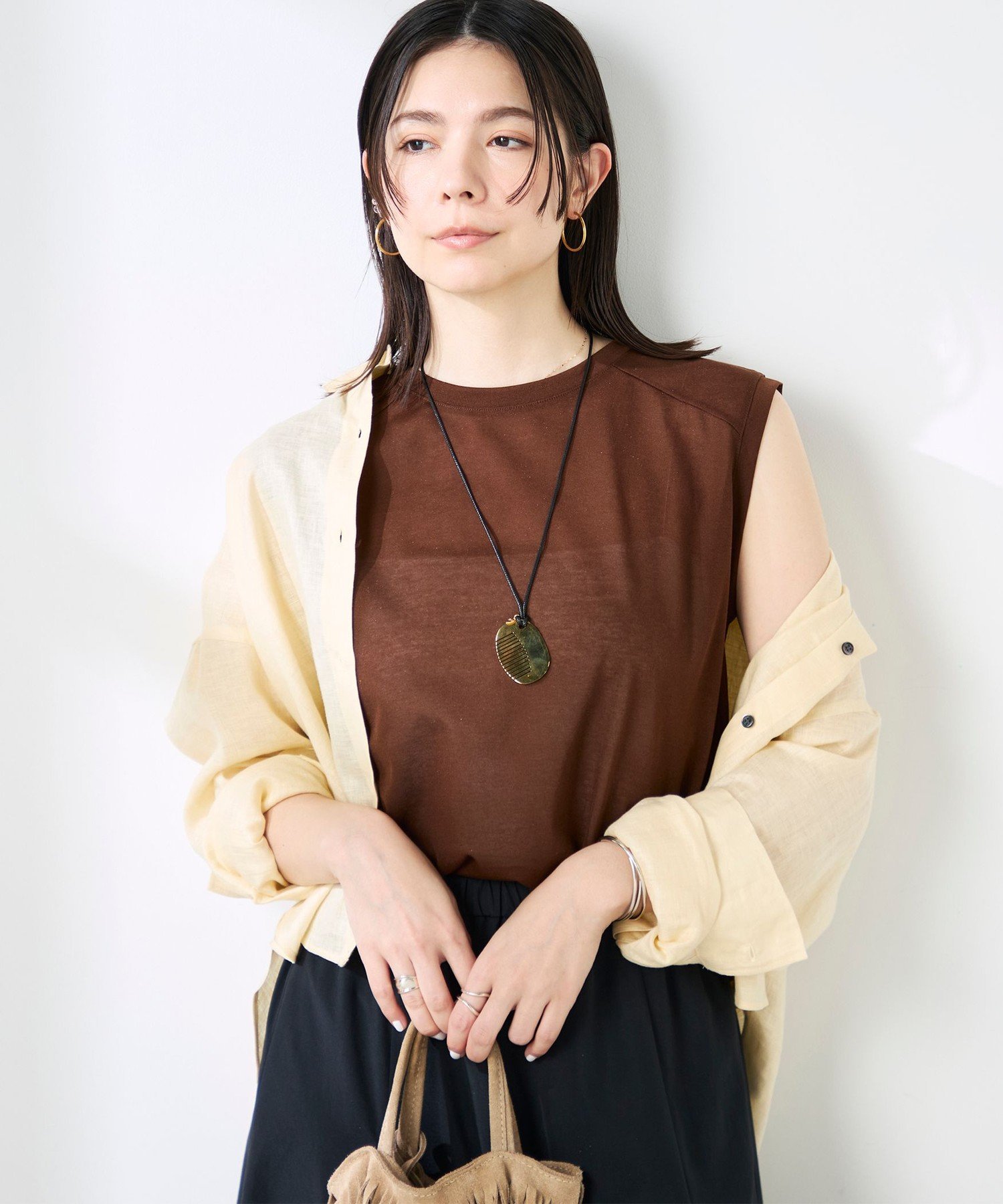 2nd NOLLEY'S ウォッシャブルシアードライコットンノースリーブプルオーバー ノーリーズ トップス カットソー・Tシャツ ブラウン イエロー ブルー【送料無料】