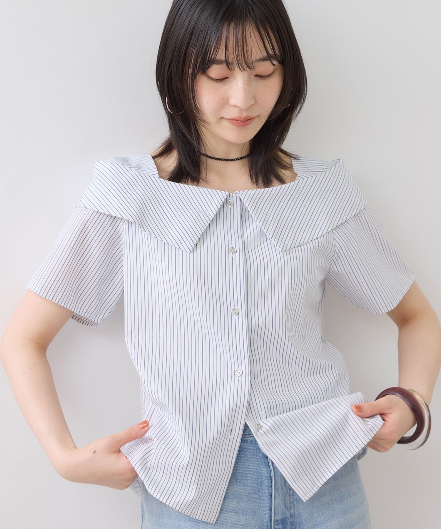 VIS オフショルライクハーフスリーブブラウス/イージーケア ビス トップス シャツ...
