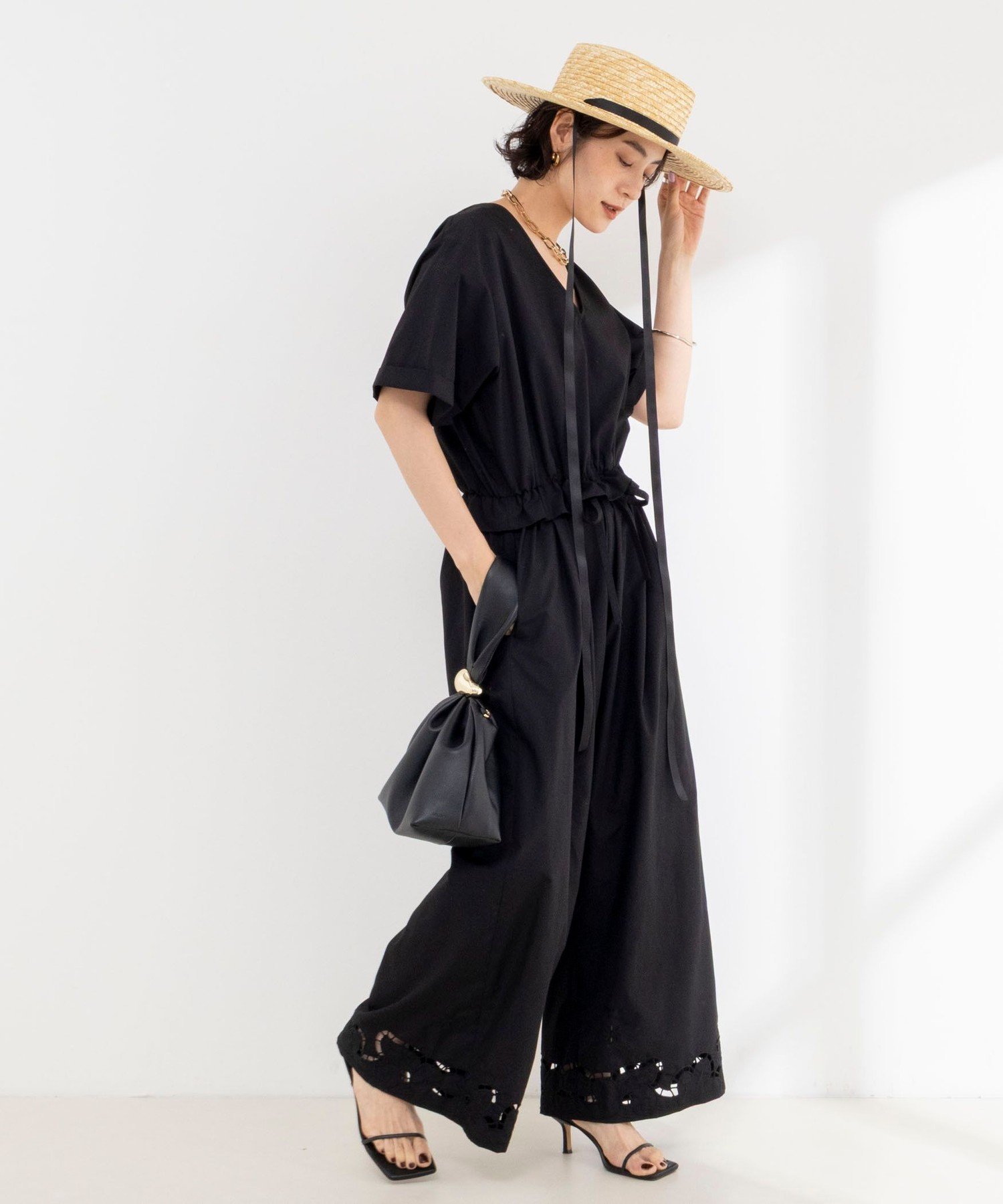 Rie Miller Washable Half-Sleeve All-in-One by Nolley's - All-in-One/Overalls - Black/Navy [Free Shipping]