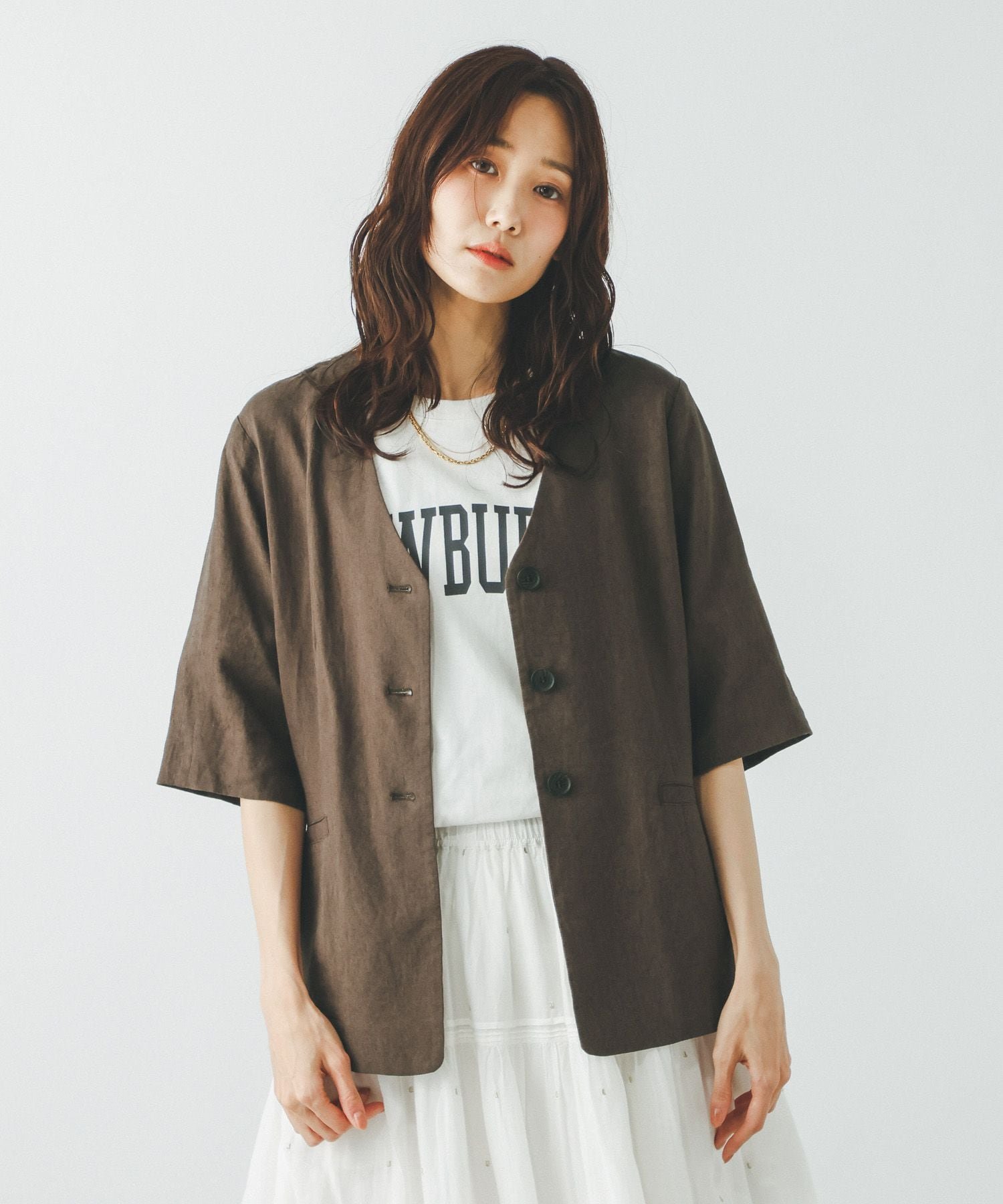 【SALE／50%OFF】GLOBAL WORK リネンレーヨンノーカラージャケット半袖/632435 グローバルワーク ジャケット・アウター ノーカラージャケット ベージュ グレー ブラウン stylife-15704316 Rakuten Fashion サンプル画像3