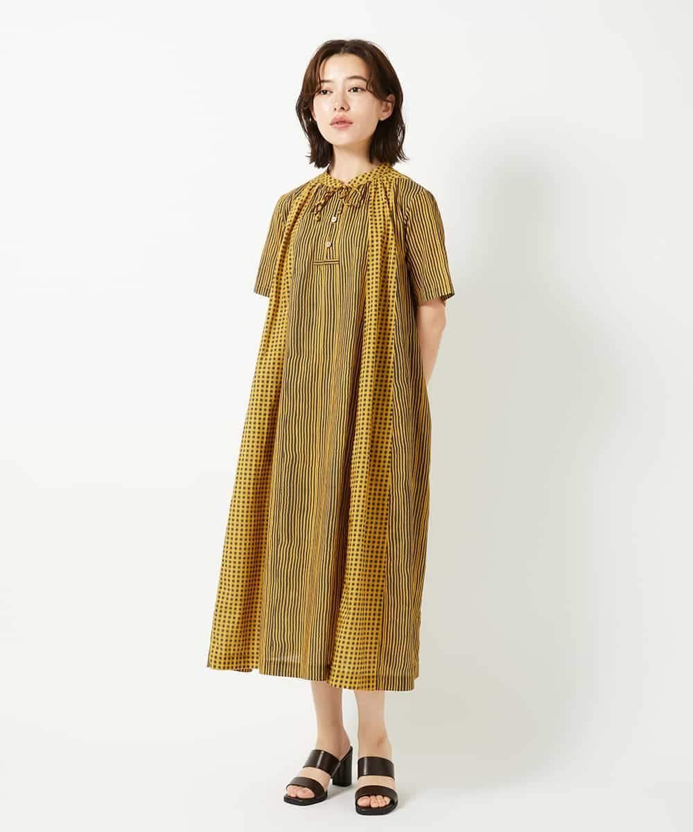 【SALE／30%OFF】GIANNI LO GIUDICE（小さいサイズ） コットンストライプギンガムワンピース メゾンドゥサンク ワンピース・ドレス ワンピース イエロー グリーン【送料無料】