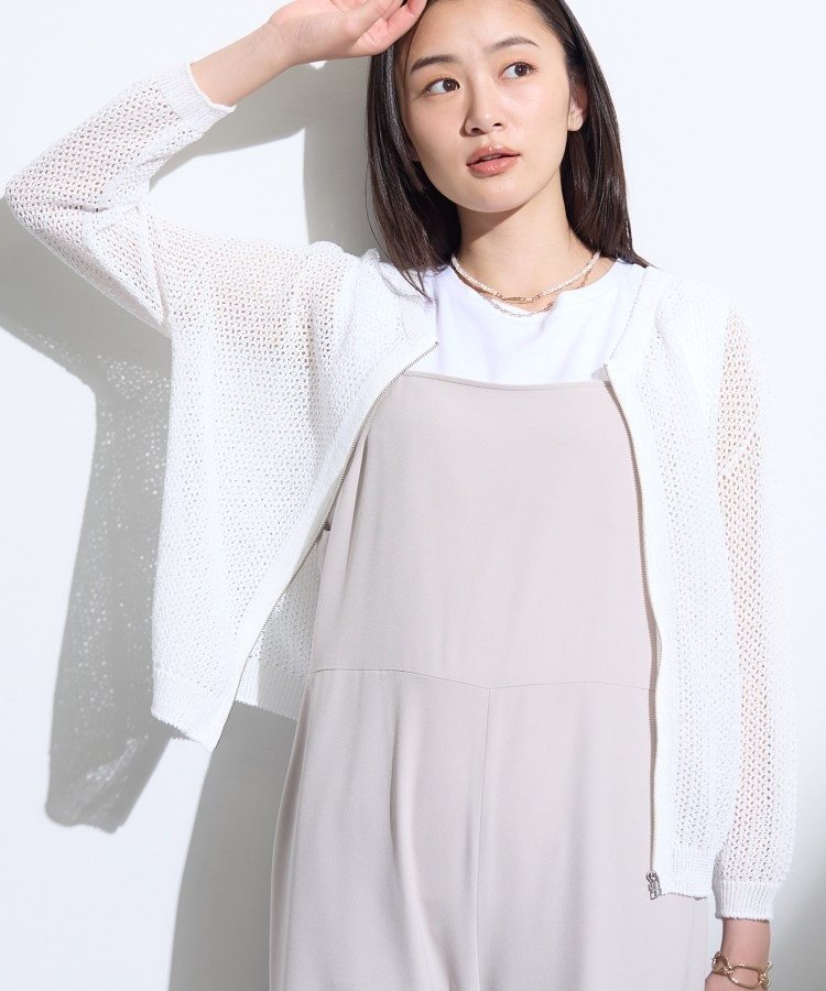 【SALE／55%OFF】INDIVI 【軽羽織/着映え】メッシュ編みニットブルゾン インディヴィ トップス カーディガン ブラック ホワイト ブラウン【送料無料】
