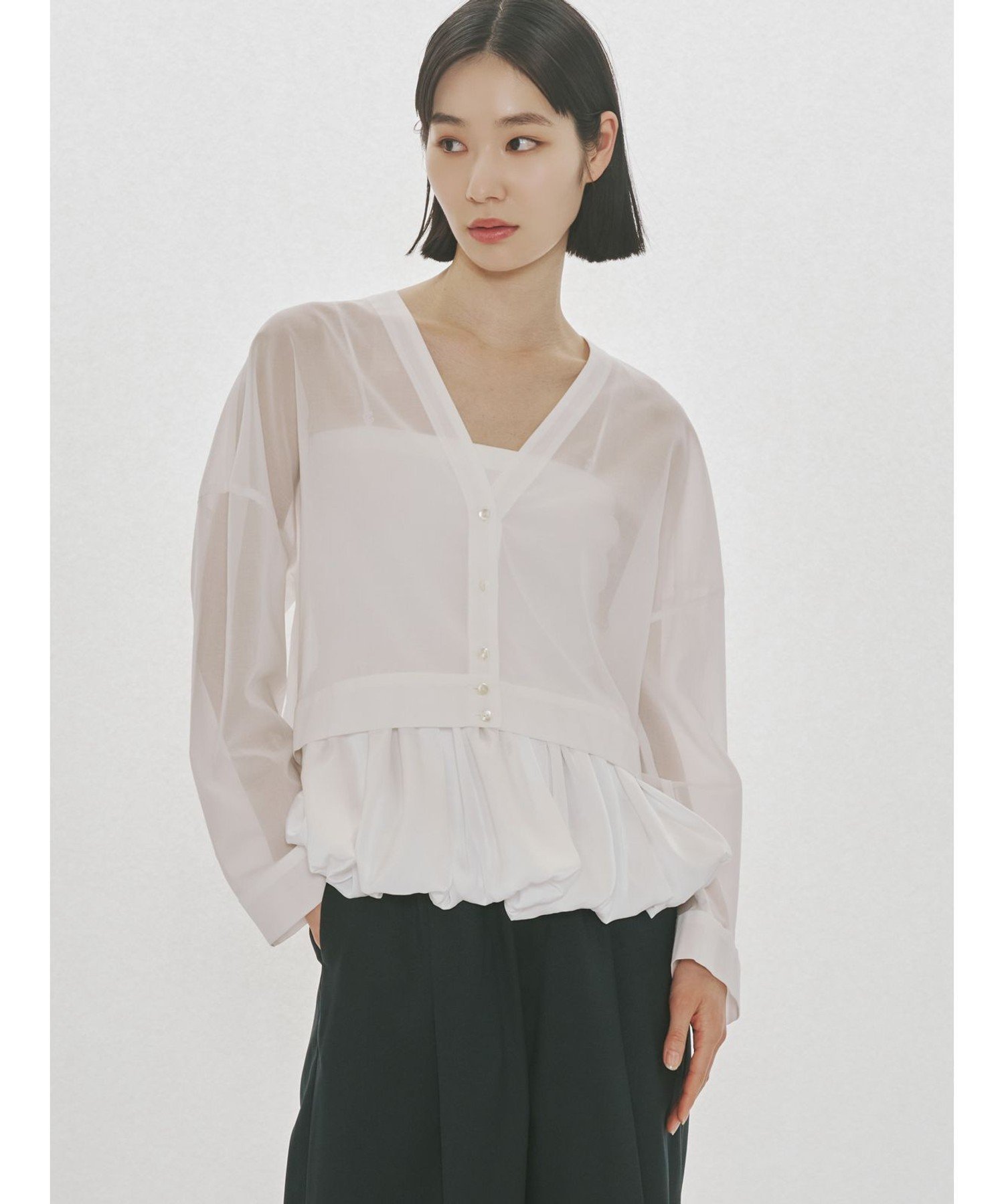 MIDIUMISOLID MIDIUMISOLID for Ladies シアーボイルVネックカーディガン マーコート トップス カーディガン ホワイト グレー ブラウン ブラック【送料無料】