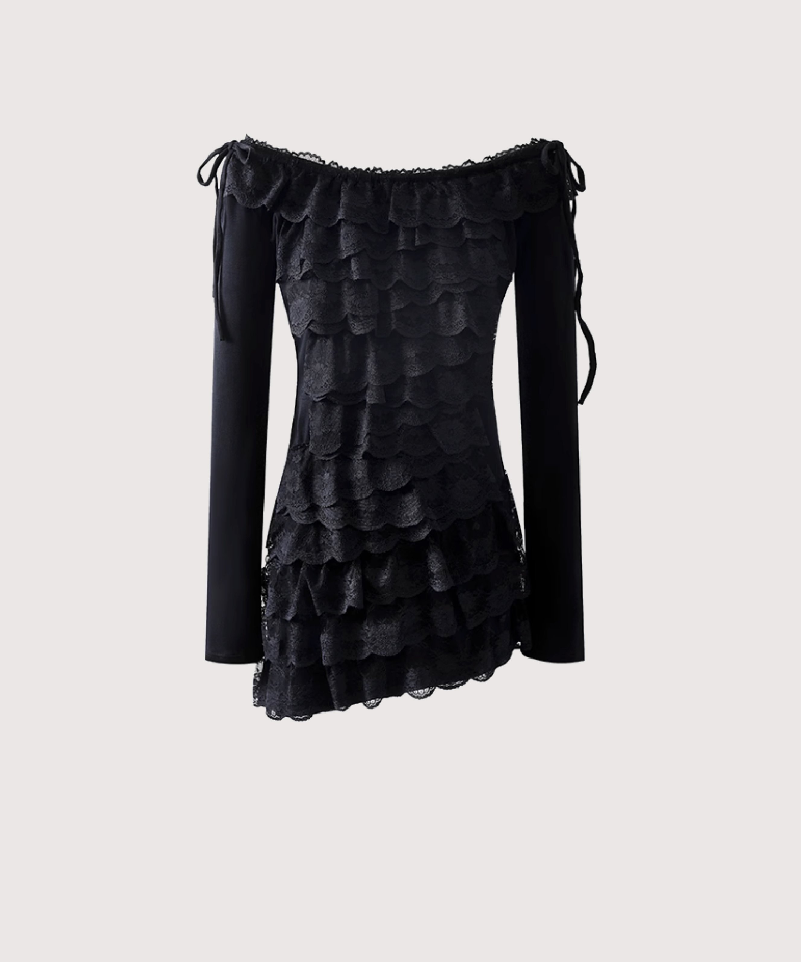 LA POMME petit Elegant Off Shoulder Lace Ruffle One Piece ラポミ・プチ ワンピース・ドレス ワンピース ホワイト ブラック