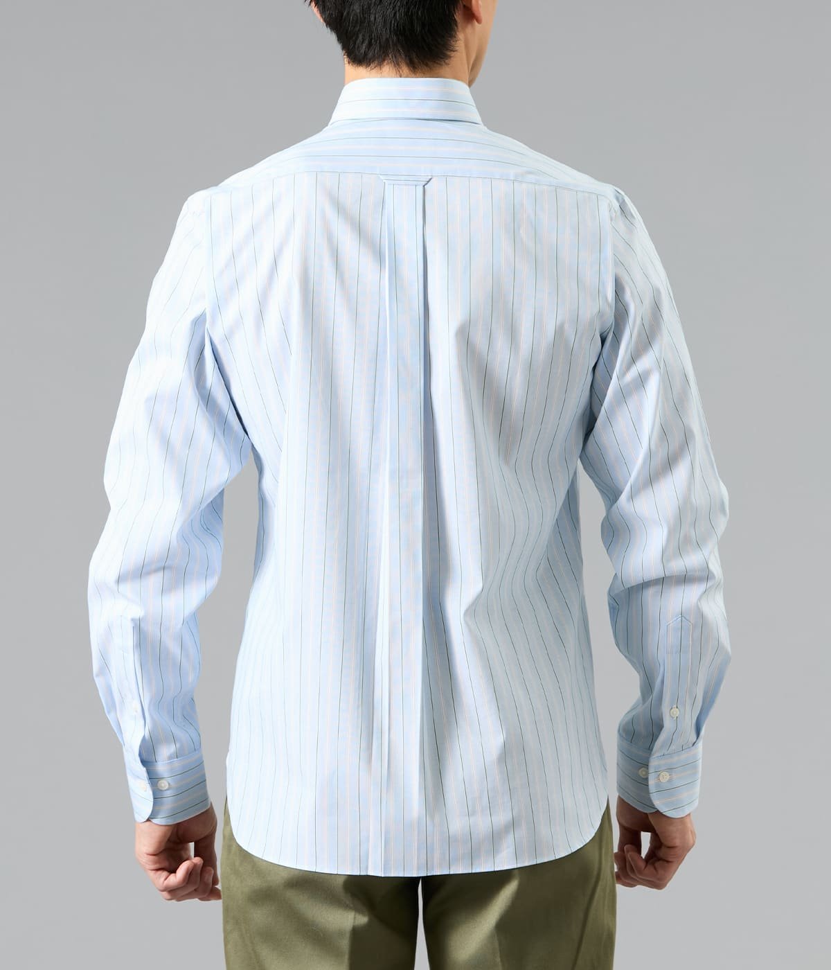 NEWYORKER MEN NY FitEase サックスオルタネイトストライプ 長袖ショートボタンダウンシャツ ニューヨーカー トップス シャツ・ブラウス ブルー