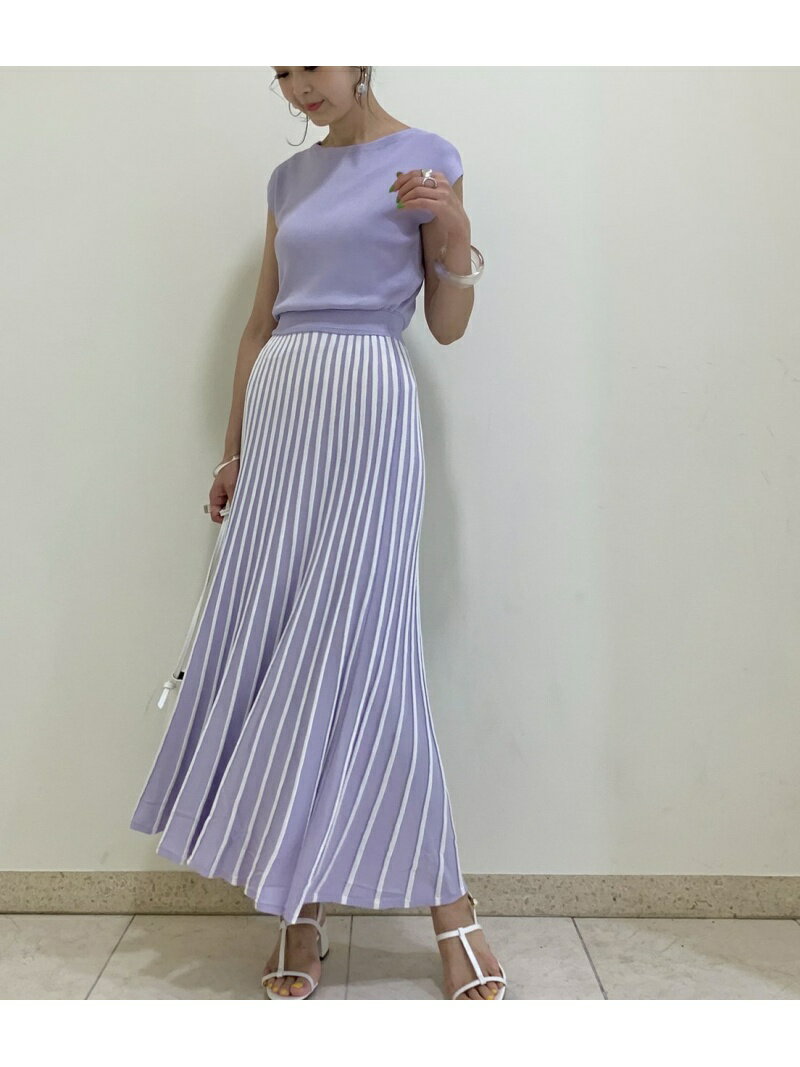 【SALE／50%OFF】VIS 【UV CARE&COOL TOUCH】ボートネック配色プリーツニットワンピース ビス ワンピース・ドレス その他のワンピース・ドレス パープル ブラック ベージュのサムネイル