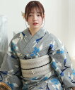 utatane utatane*注染工房 日本製 浴衣3点セット 赤坂紬 上品グレーに青の百合 ウタタネ 着物・浴衣・和装小物 浴衣 グレー【送料無料】