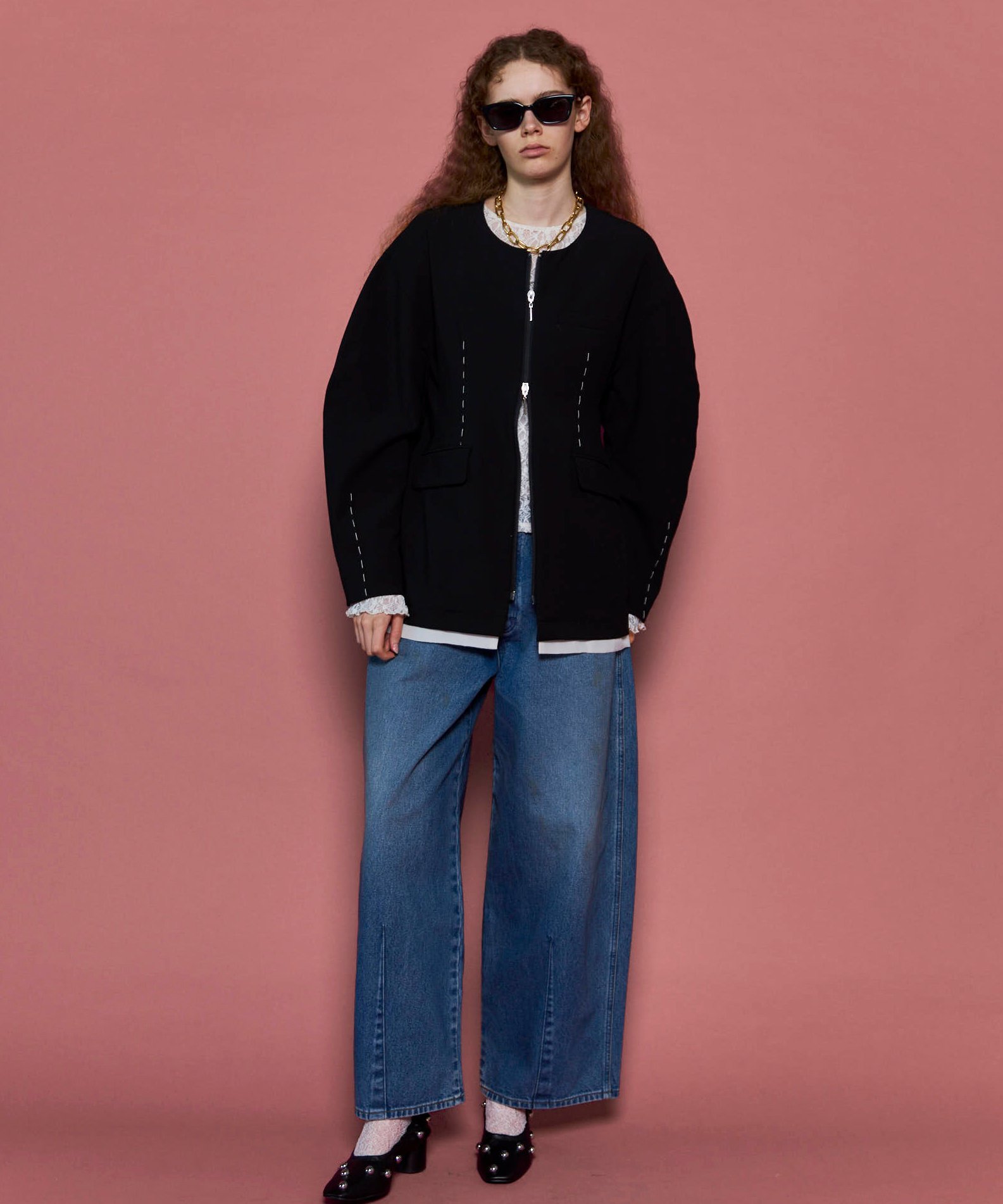 MAISON SPECIAL Hour Glass Worsted Zip Jacket メゾンスペシャル ジャケット・アウター ノーカラージャケット ブラック