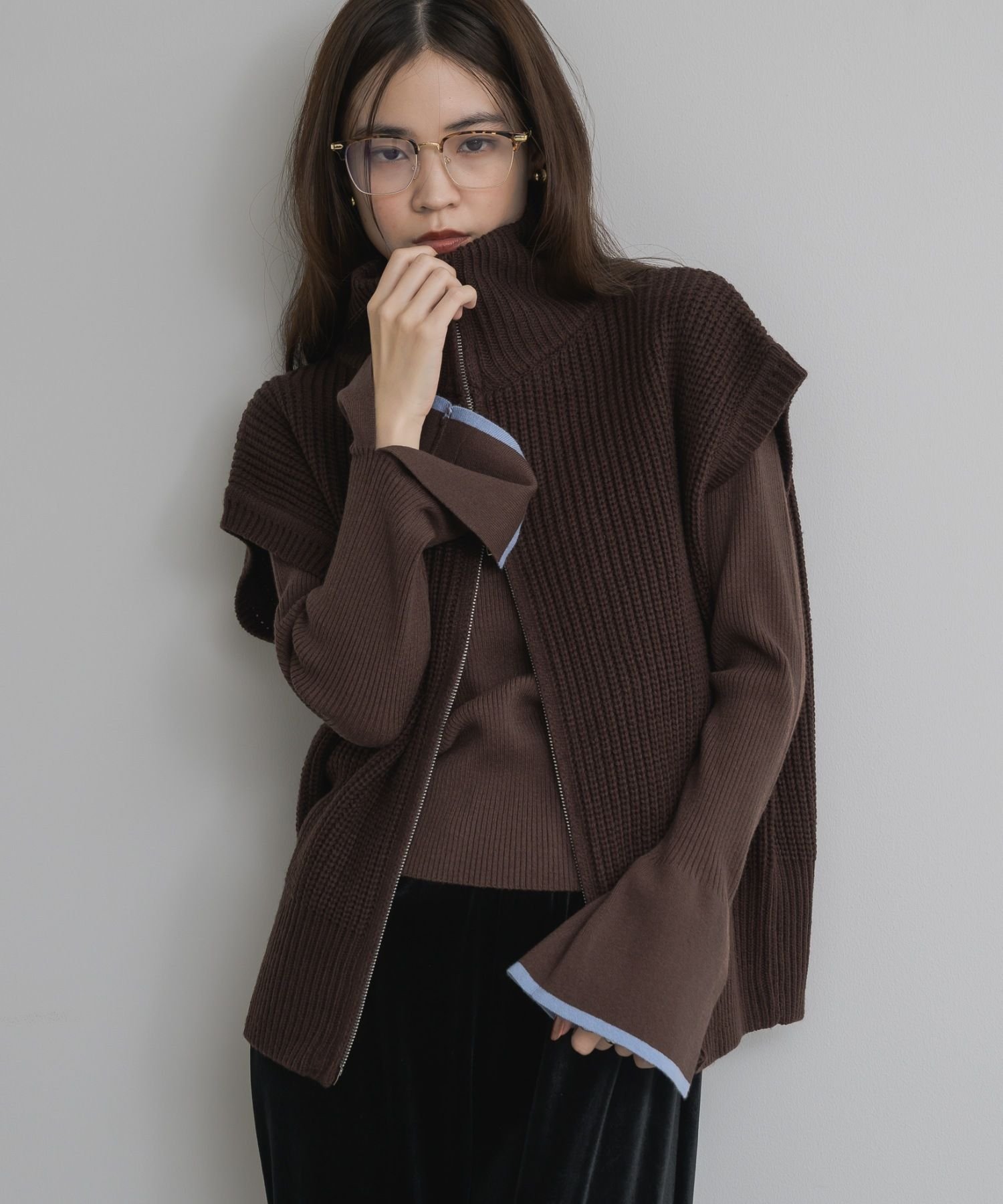 kivi W ZIP ニットベスト レトロガール トップス ベスト・ジレ グレー ブラウン【送料無料】のサムネイル