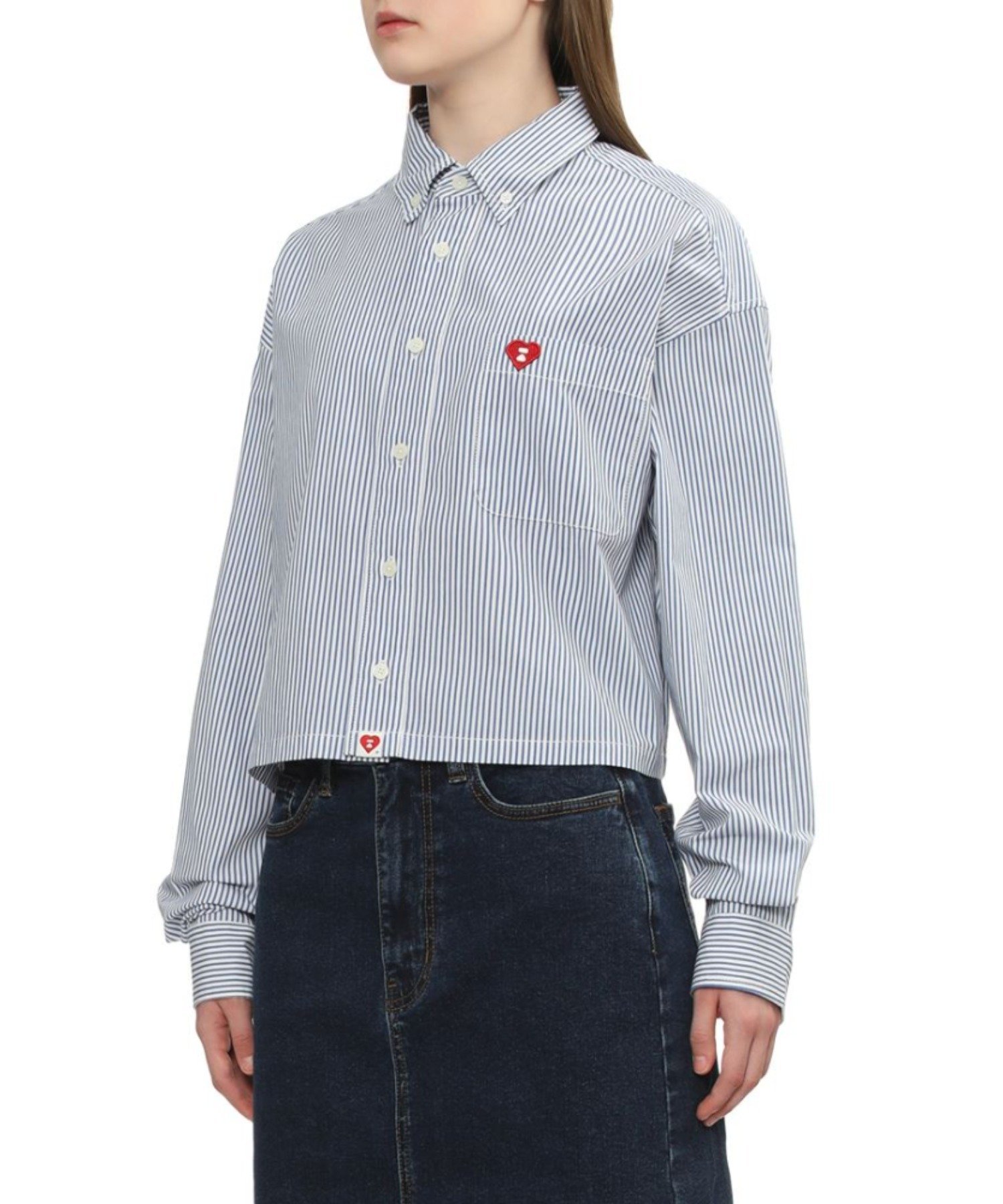HEART BADGE STRIPE CROP SHIRT #2 ア ベイシング エイプ トップス シャツ・ブラウス ブルー