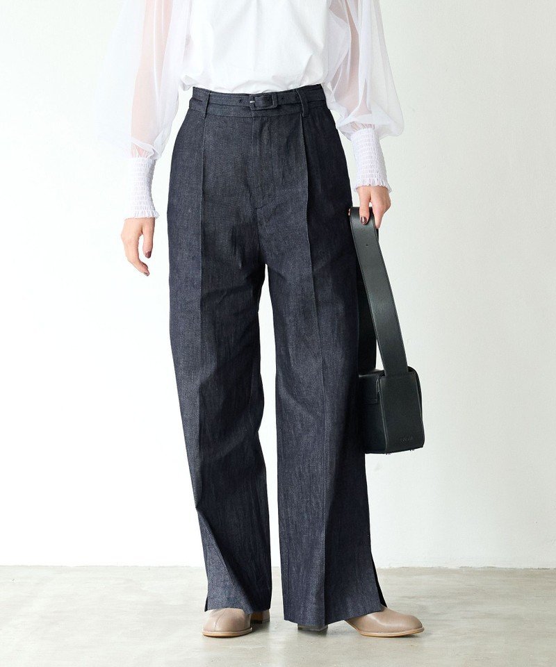 UNITED ARROWS green label relaxing 【別注】＜ELIN＞デニム ベルテッド パンツ ユナイテッドアローズ グリーンレーベルリラクシング パンツ ジーンズ・デニムパンツ ネイビー ブルー【送料無料】のサムネイル