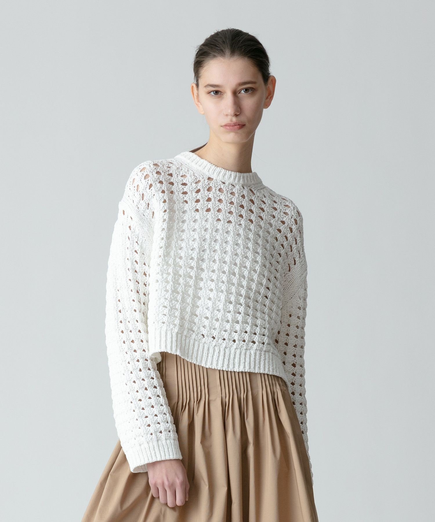 【SALE/50%OFF】allureville コットンリリーメッシュプルオーバー アルアバイル トップス ニット ベージュ イエロー ホワイト【送料無料】