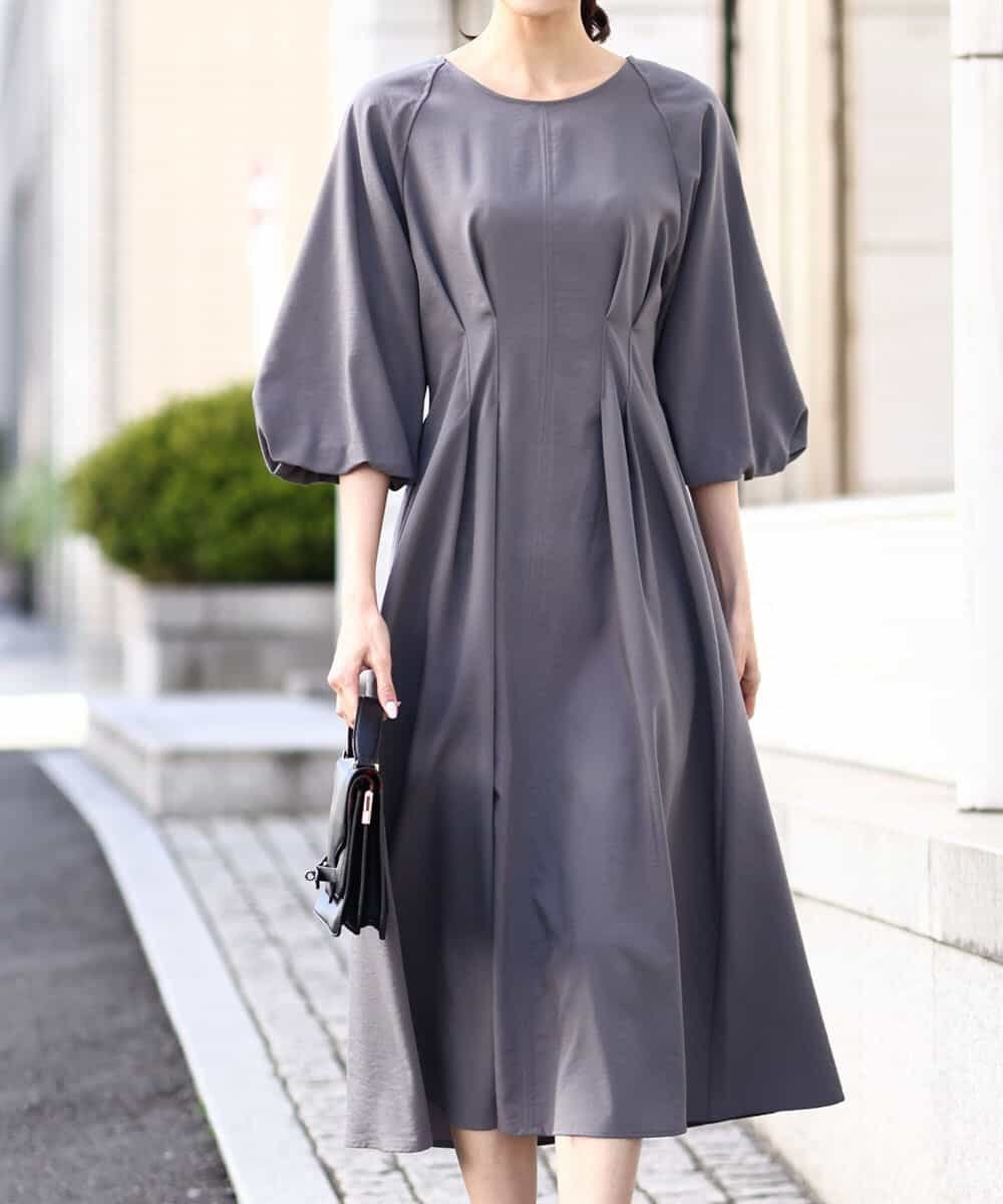 OFUON バルーンスリーブワンピース/洗える オフオン ワンピース・ドレス ワンピース ブラック グレー ブルー【送料無料】のサムネイル