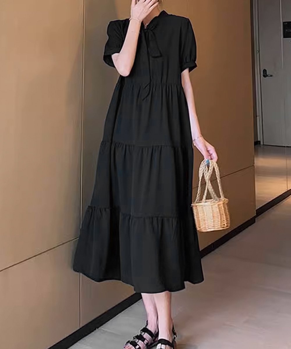【SALE／30%OFF】miniministore リボンタイ ティアードワンピースミモレ丈 ミニミニストア ワンピース・ドレス ワンピース ブラック stylife-15166323 Rakuten Fashion サンプル画像3