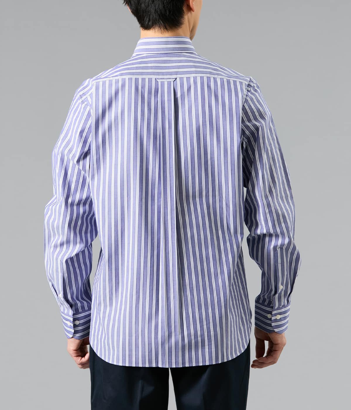 NEWYORKER MEN NY FitEase リバースストライプ 長袖ショートボタンダウンシャツ ニューヨーカー トップス シャツ・ブラウス ブルー
