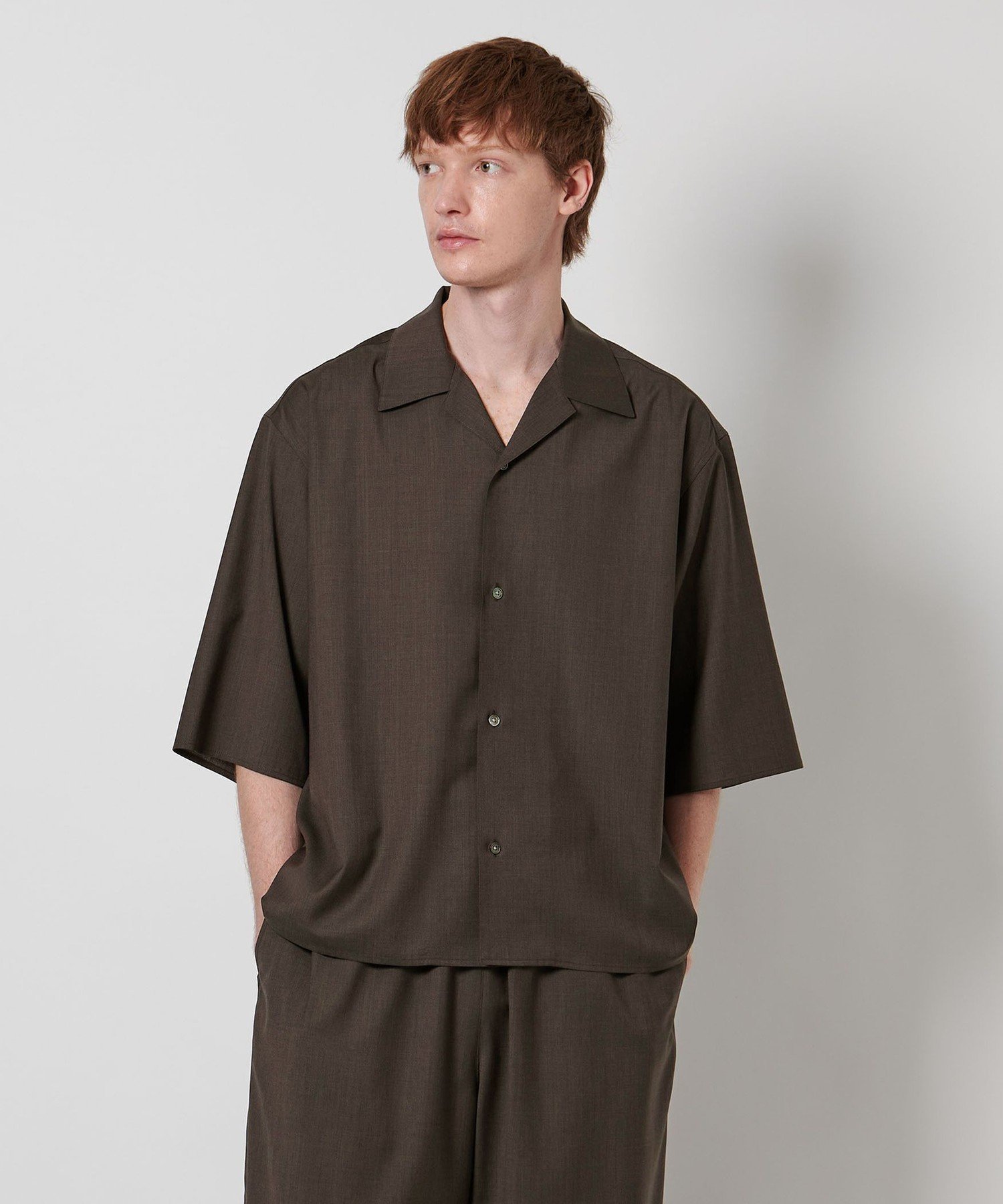 ＜LOEFF＞トロピカルウール オープンカラー シャツ MEN'S ユナイテッドアローズ アウトレット トップス シャツ・ブラウス ブラウン ブラック