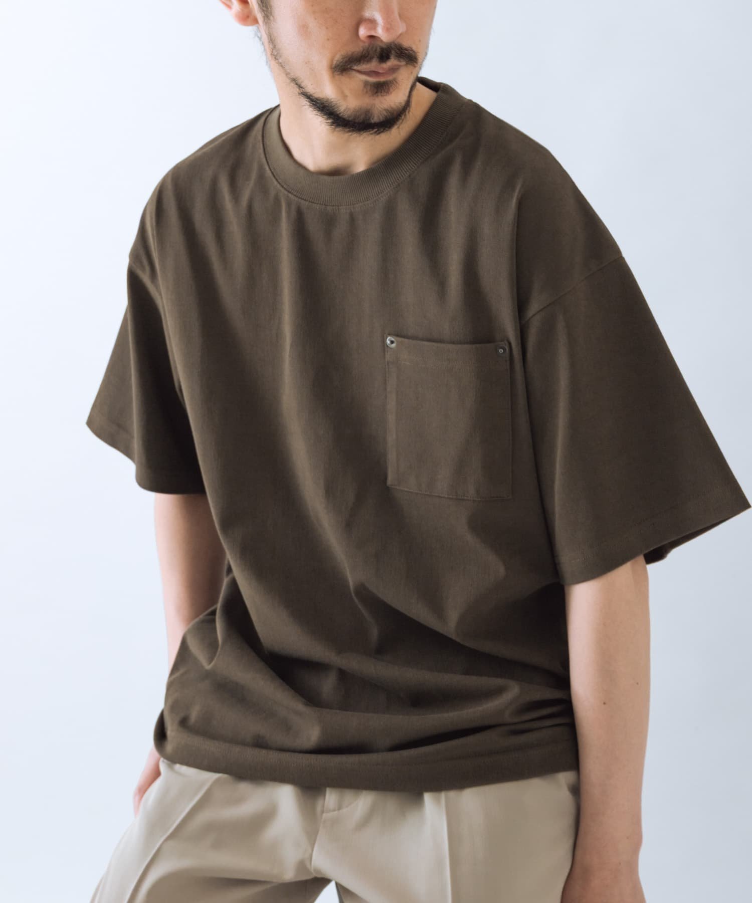 ITEMS 接触冷感 ツイル ポケット Tシャツ アーバンリサーチアイテムズ トップス カットソー・Tシャツ ブルー グレー ブラウン グリーン