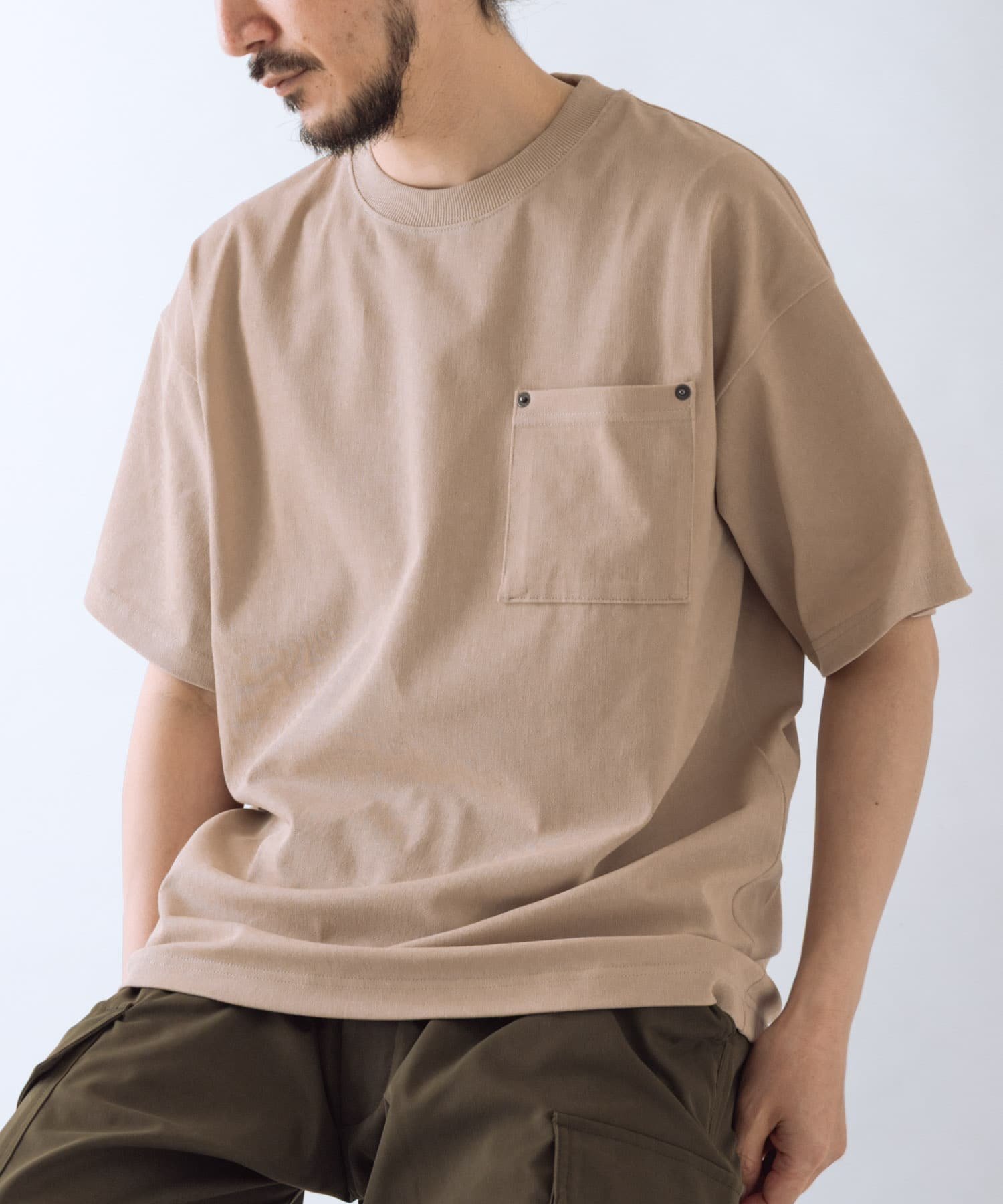ITEMS 接触冷感 ツイル ポケット Tシャツ アーバンリサーチアイテムズ トップス カットソー・Tシャツ ブルー グレー ブラウン グリーン