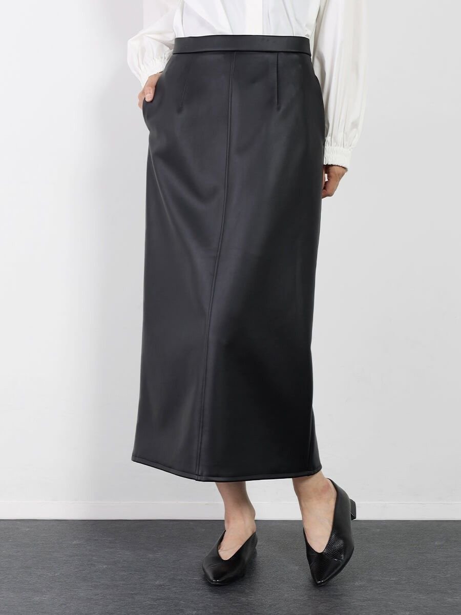 【SALE／10%OFF】LASUD Iラインエコレザースカート ラシュッド スカート ロング・マキシスカート ブラック ブラウン【送料無料】のサムネイル