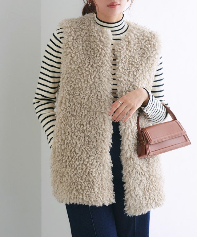 【SALE／10%OFF】Pierrot プードルフェイクファージレ ピエロ トップス ベスト・ジレ ベージュ ブラウン ホワイトのサムネイル