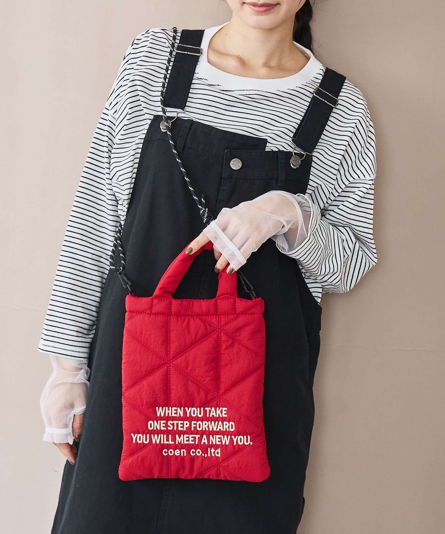 coen ロゴ刺繍 幾何柄 キルト2wayショルダーバッグ コーエン バッグ ショルダーバッグ オレンジ シルバー ブラック ネイビー ホワイト レッドのサムネイル