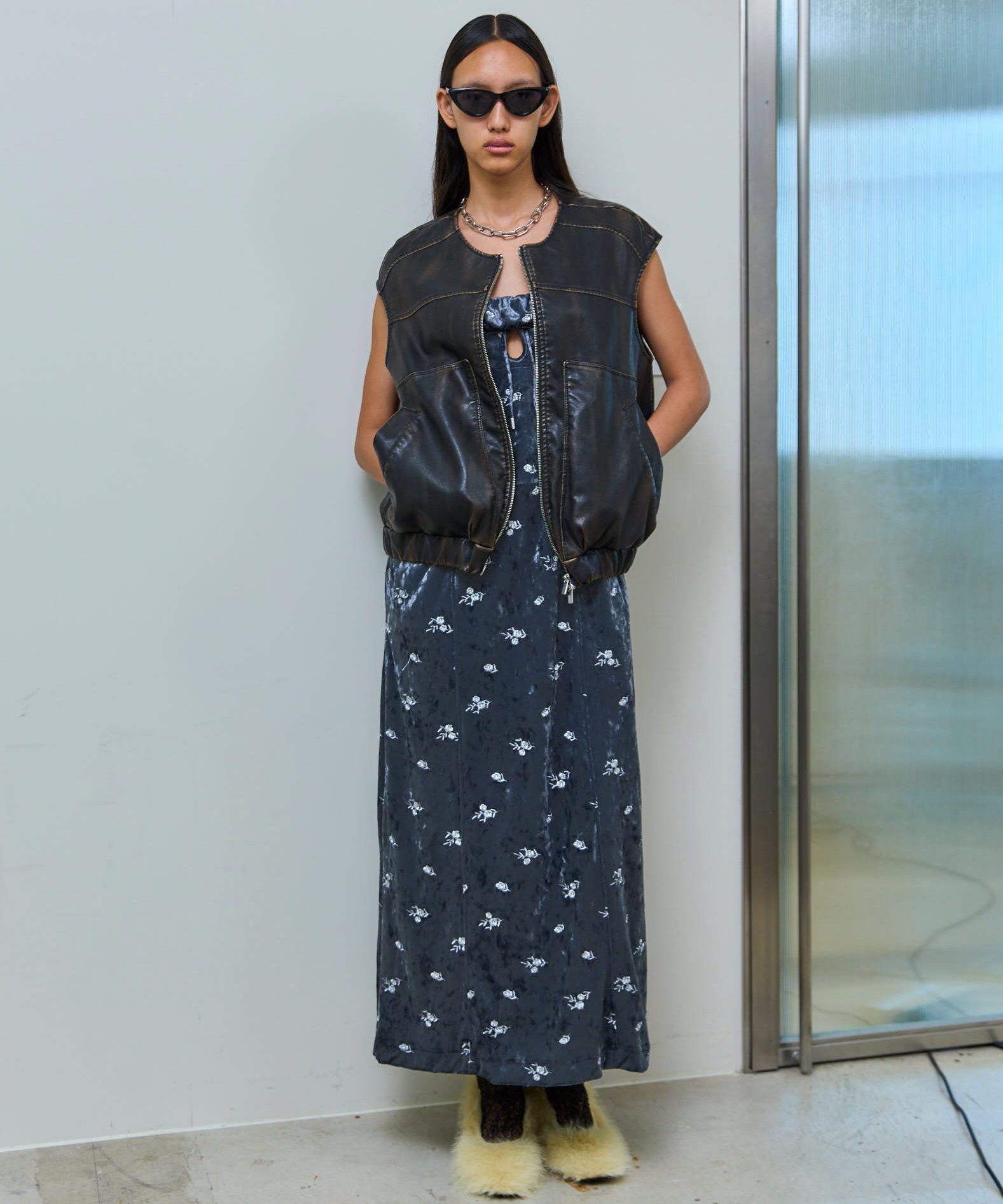 MAISON SPECIAL Flower Embroidery Velour Camisole Dress メゾンスペシャル ワンピース・ドレス ワンピース グレー