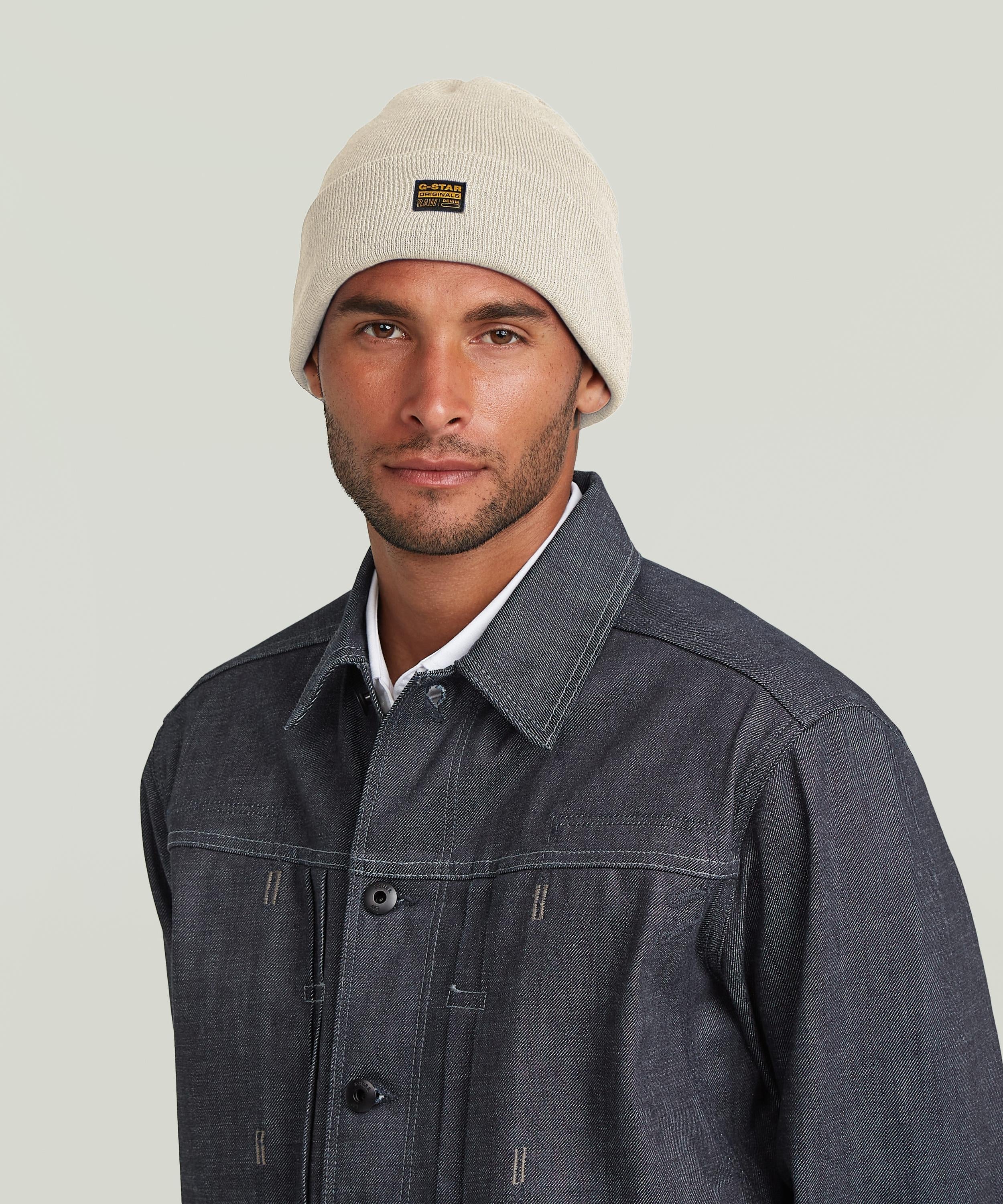 【SALE／40%OFF】G-Star RAW 【公式ショップ】ORIGINALS FISHERMAN BEANIE/ブランドロゴフィッシャーマンニットキャップ/ショートニットワッチ ジースターロゥ 帽子 ニット帽・ビーニー ホワイト【送料無料】