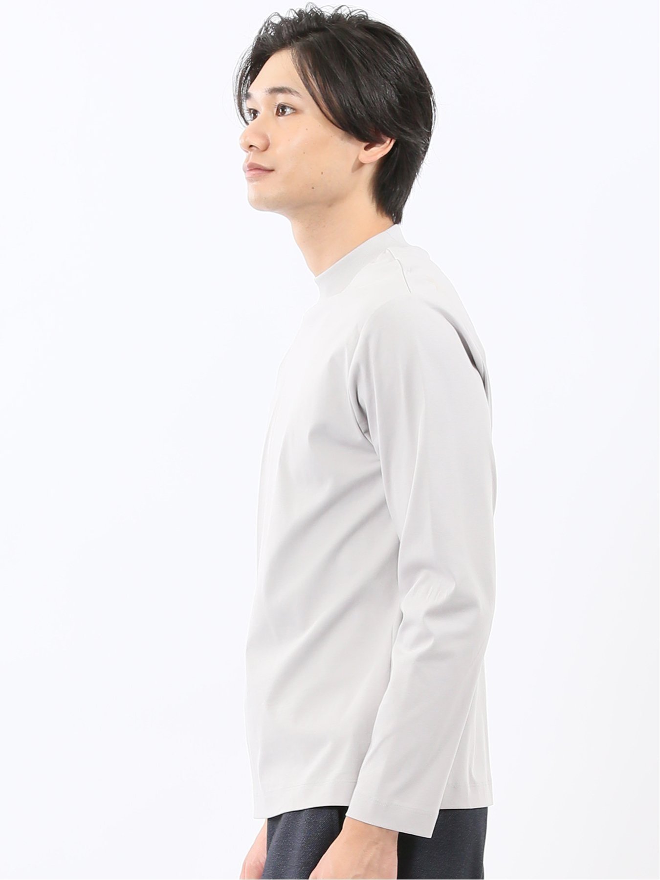 【SALE／10%OFF】TAKA-Q 【DRESS T-SHIRT】シルケットスムス モックネック 長袖Tシャツ タカキュー トップス カットソー・Tシャツ グレー
